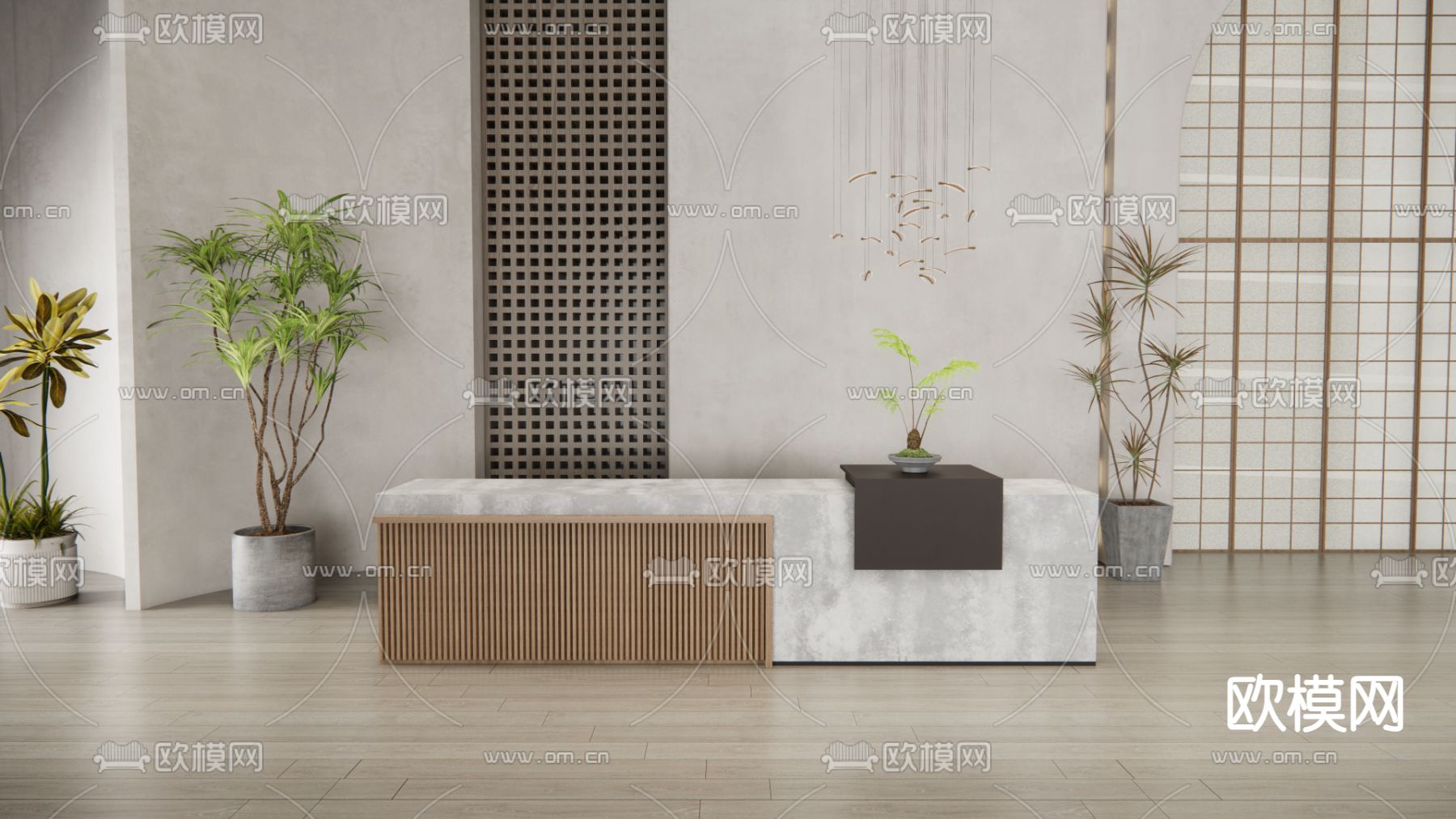 现代酒店前台su模型