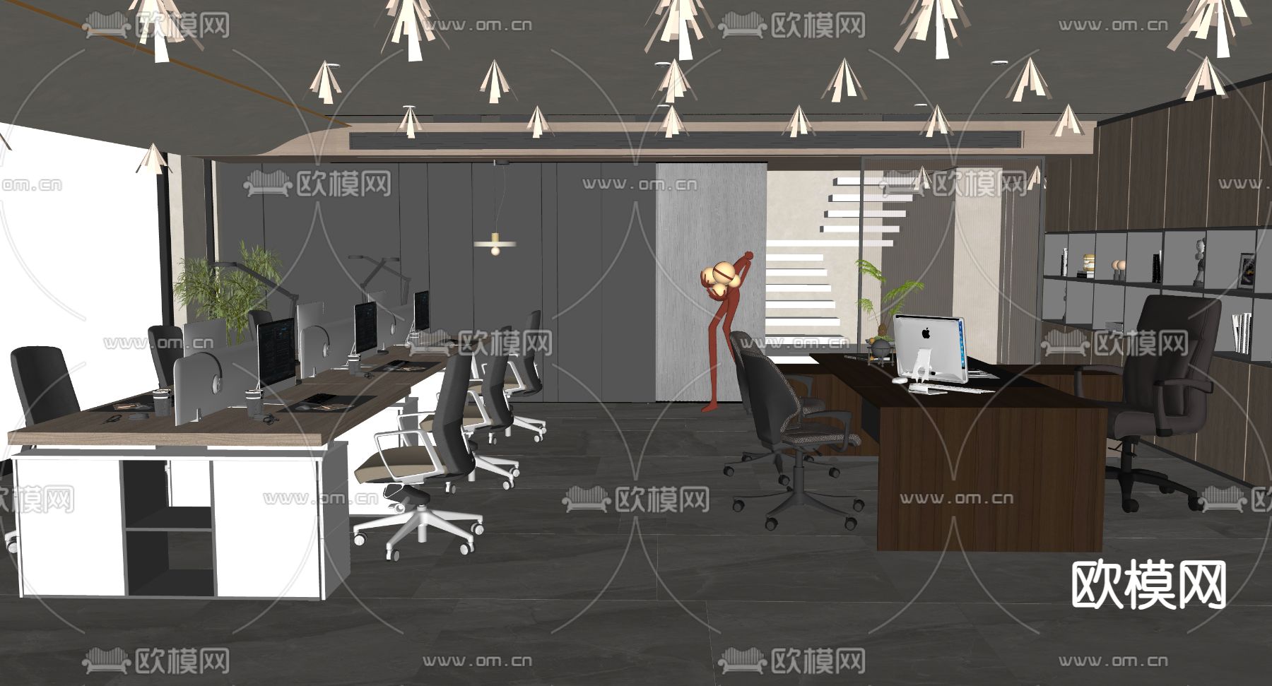 现代公共办公区su模型