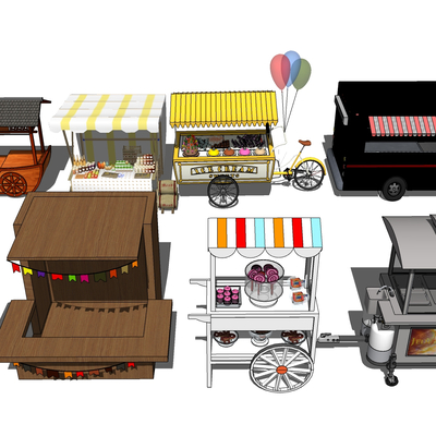  摊位摆摊 商铺店面su模型 