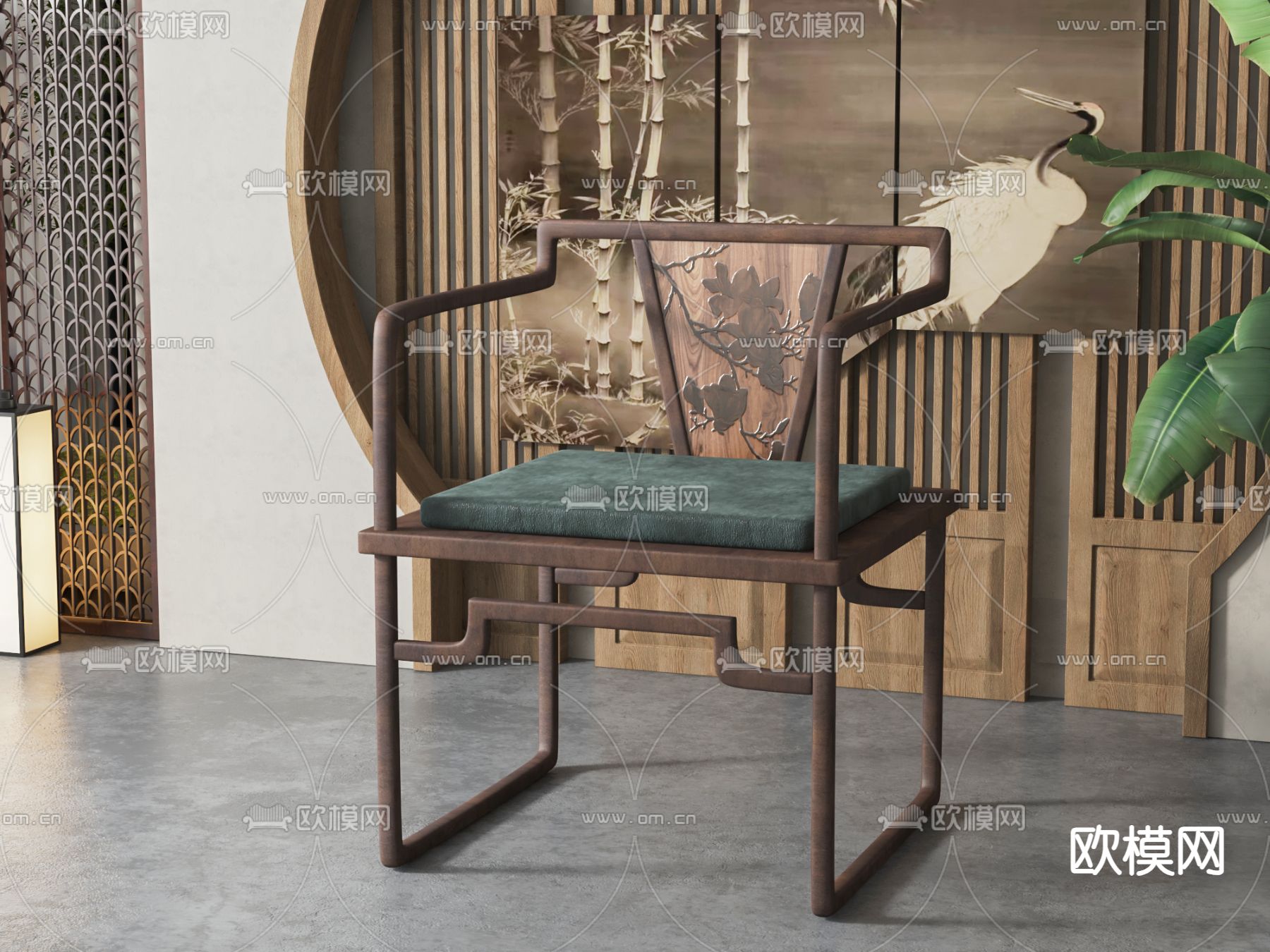 新中式休闲椅su模型下载（渲染图1）