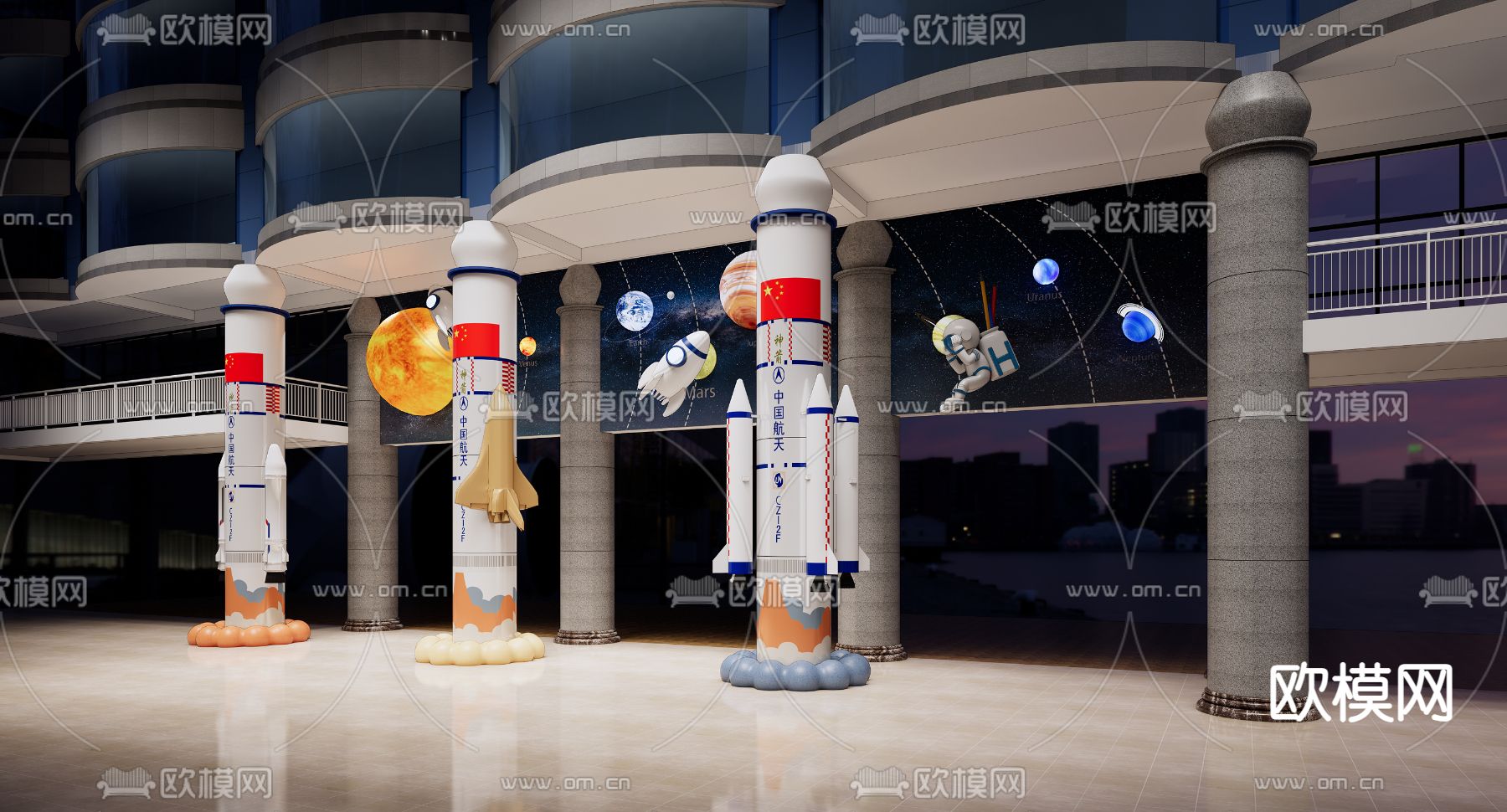 航空科技展厅墙su模型