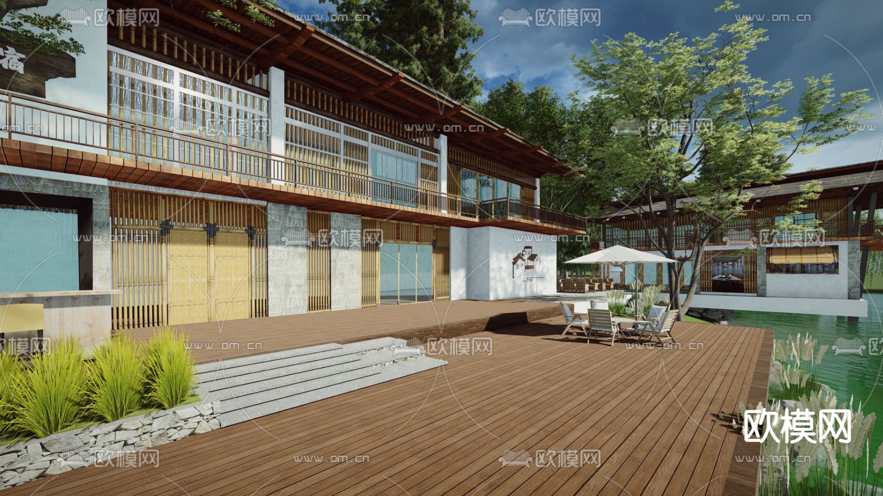 中式乡村田园院落 民宿筑su模型下载（渲染图4）