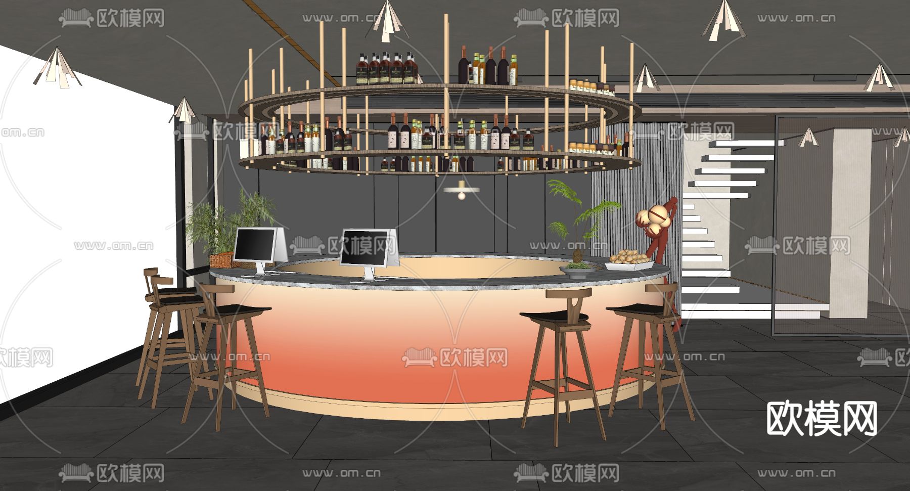现代茶餐厅 吧台su模型