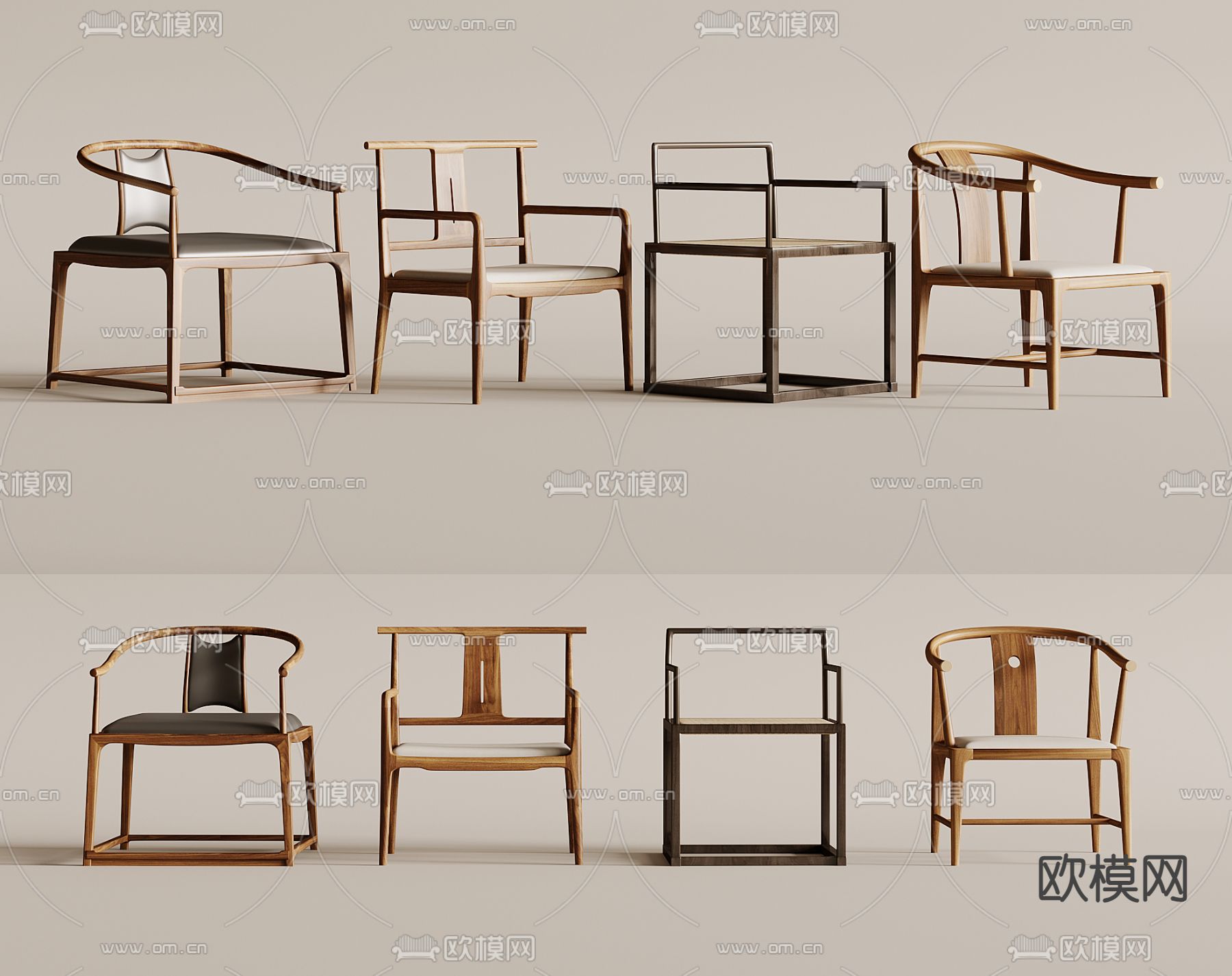 新中式太师椅 圈椅3d模型下载