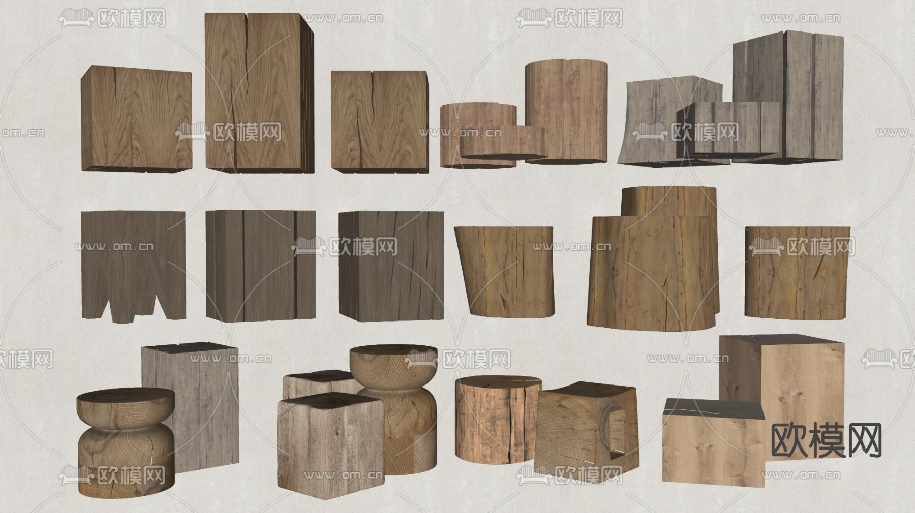 中式木桩 凳子 树桩su模型下载（渲染图2）