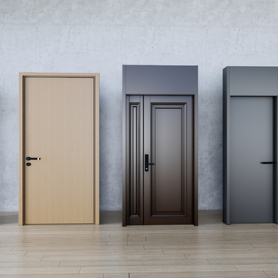 现代单开门 入户门 木门 子母门su模型