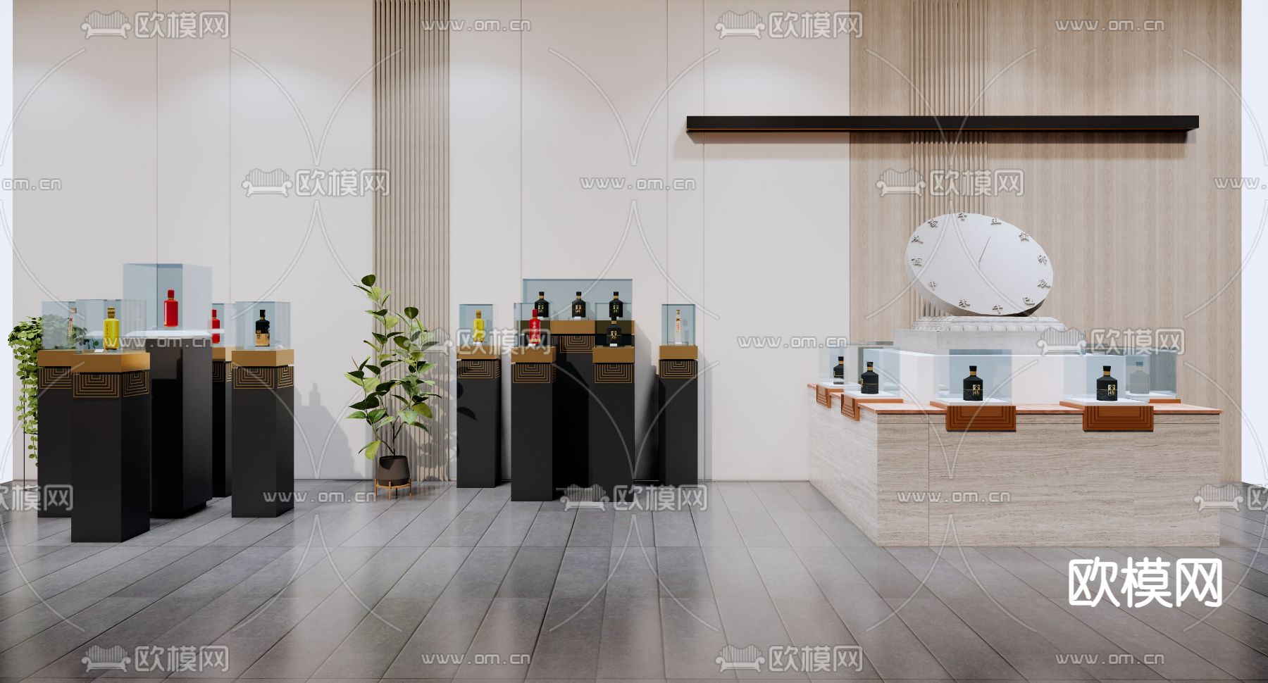 新中式酒类展台 展柜su模型