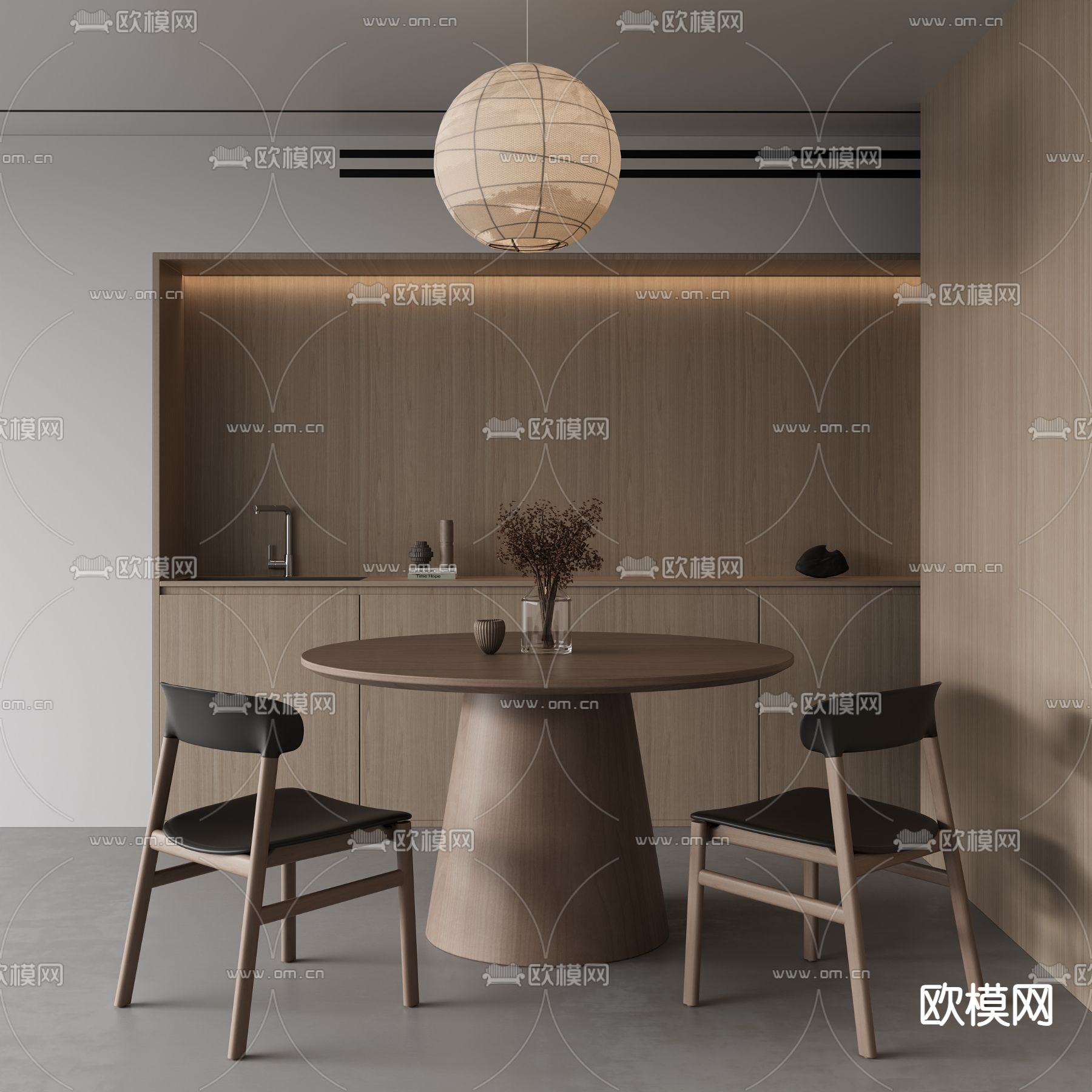 侘寂餐桌椅 圆餐桌3d模型下载