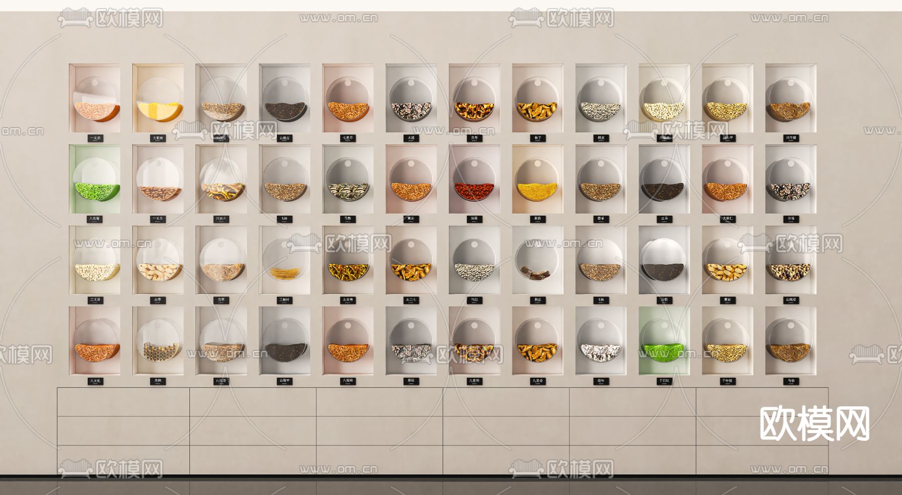 中药品柜 百子柜3d模型下载（渲染图3）
