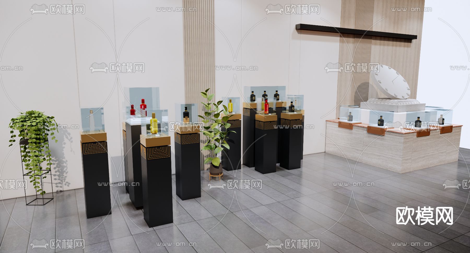 新中式酒类展台 展柜su模型