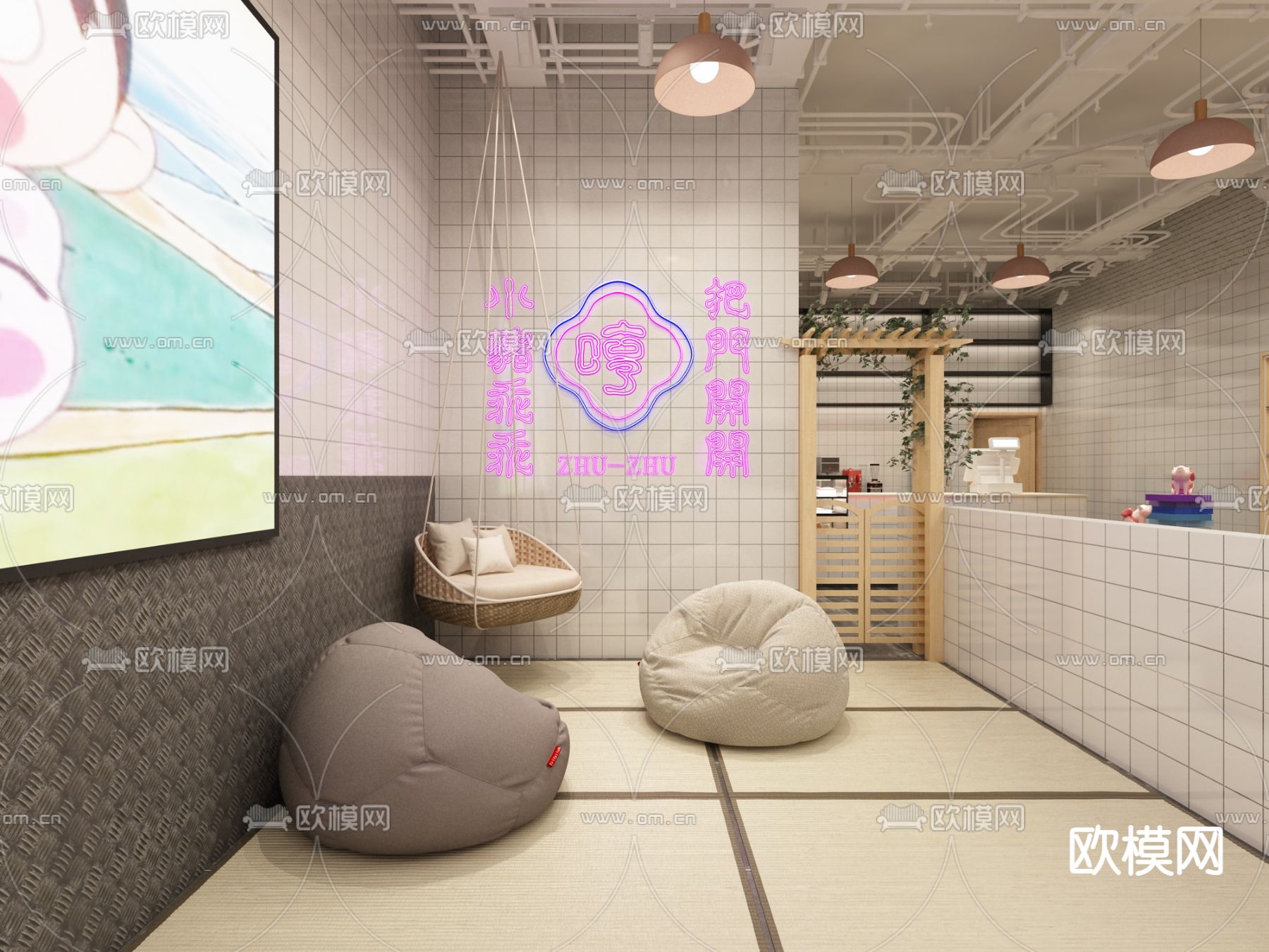 宠物咖啡厅 香猪体验馆3d模型下载（渲染图2）