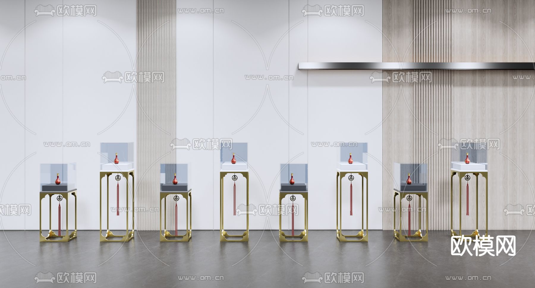 新中式酒类展台 玻璃展台su模型