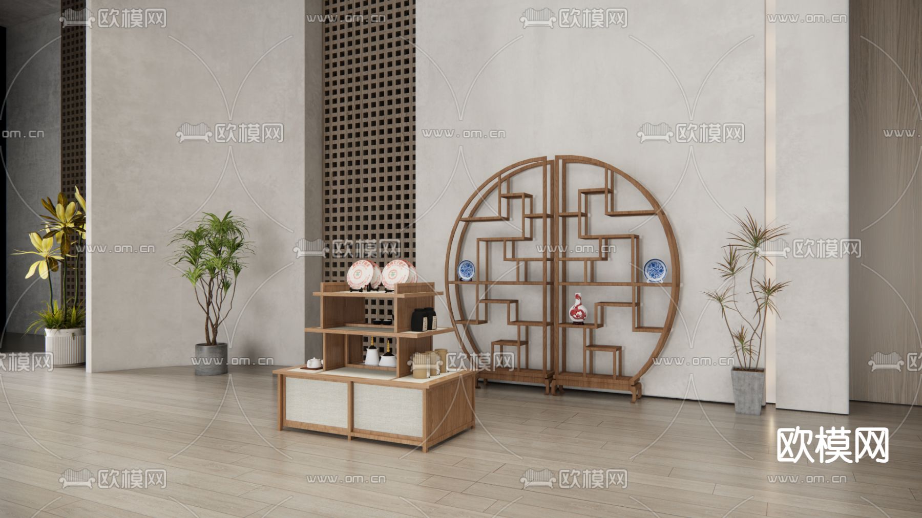 新中式展台 博古架su模型