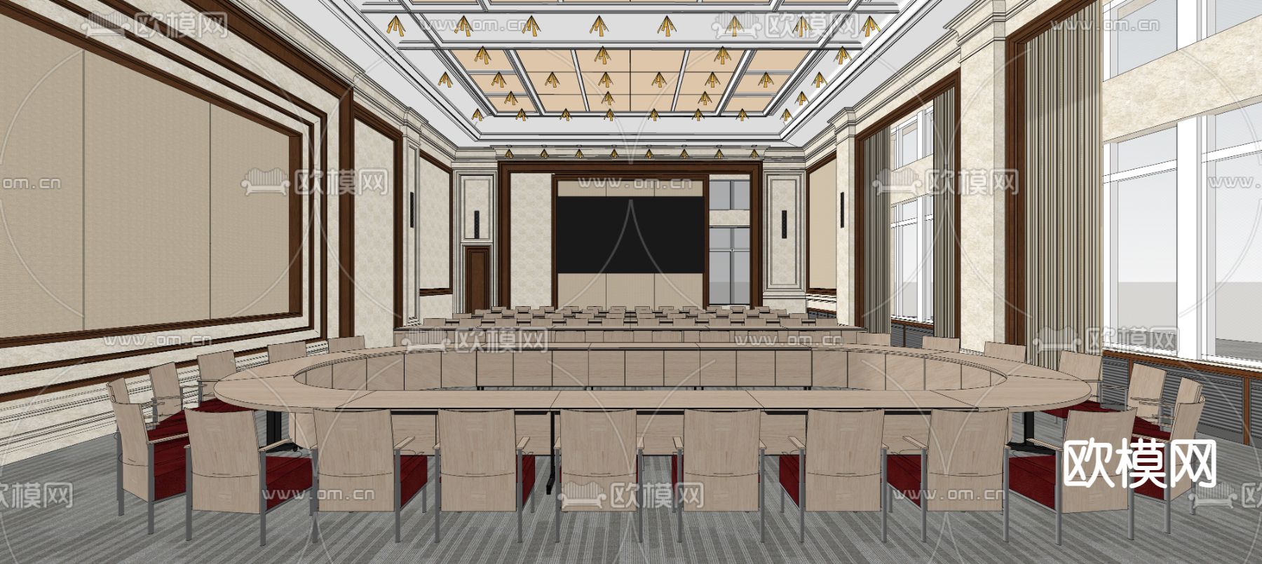 机关会议室su模型下载（渲染图2）