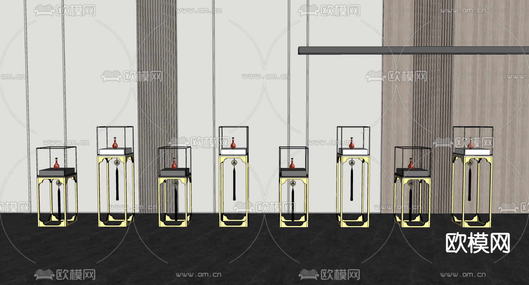 新中式酒类展台 玻璃展台su模型