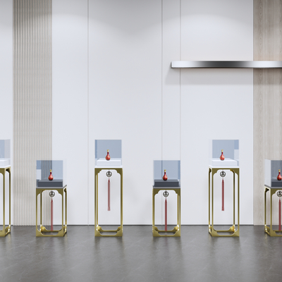 新中式酒类展台 玻璃展台su模型