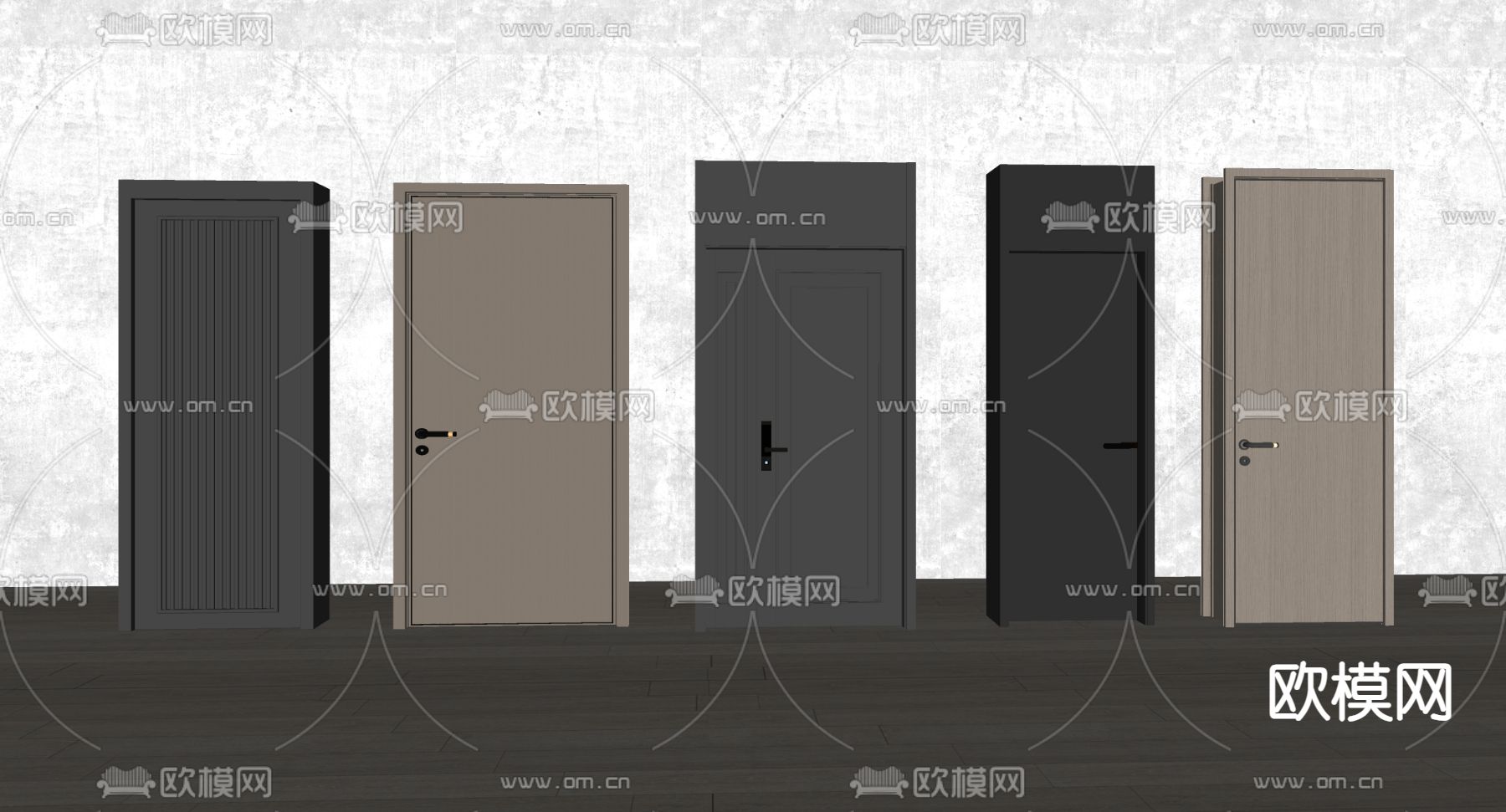 现代单开门 入户门 木门 子母门su模型