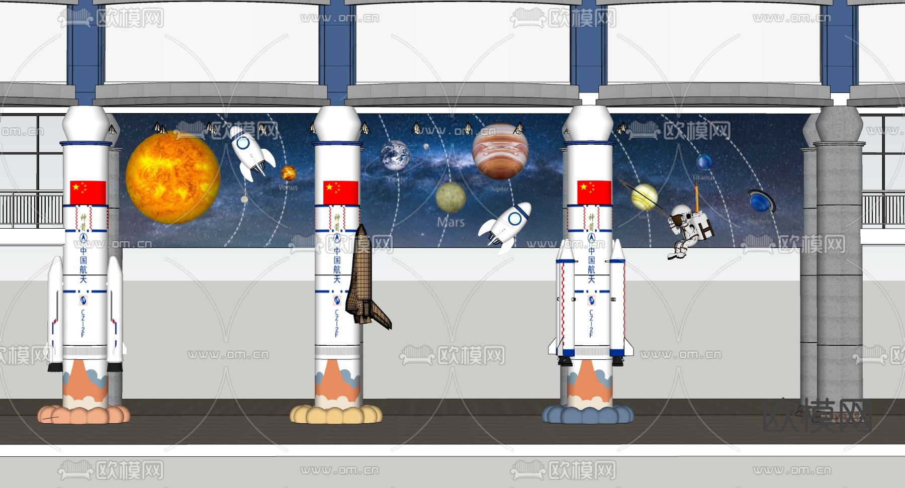 航空科技展厅墙su模型