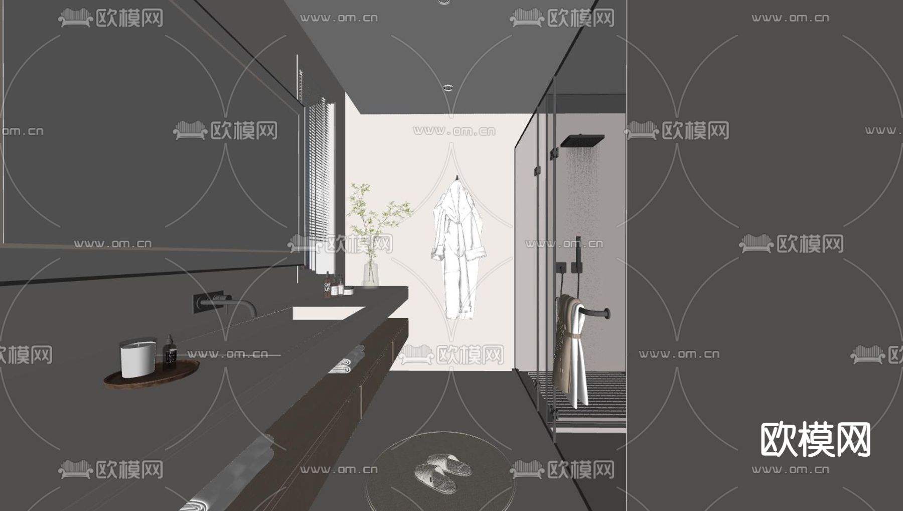 奶油风卫生间 浴室su模型下载（渲染图2）