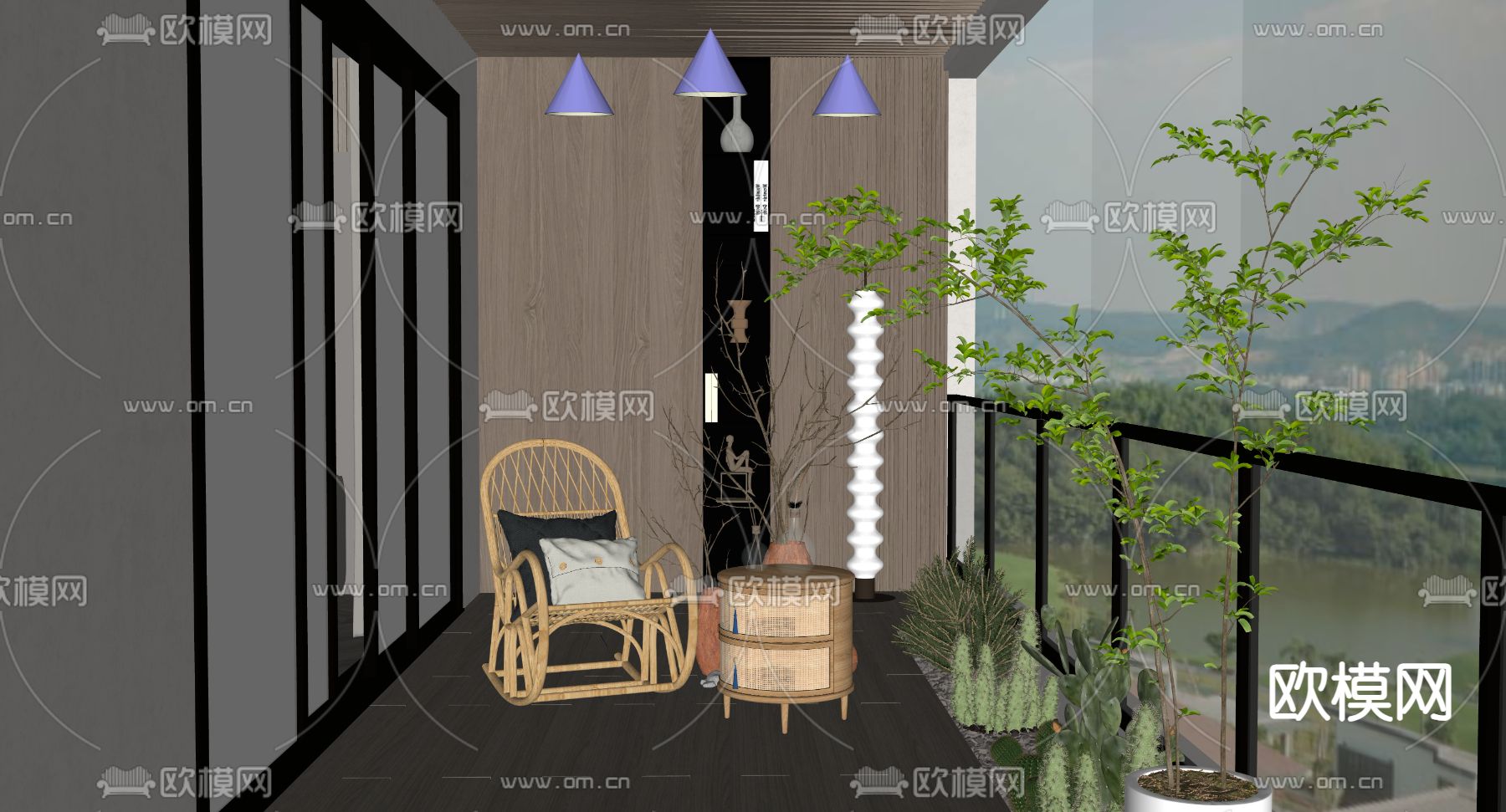 现代家居阳台 休闲阳台su模型