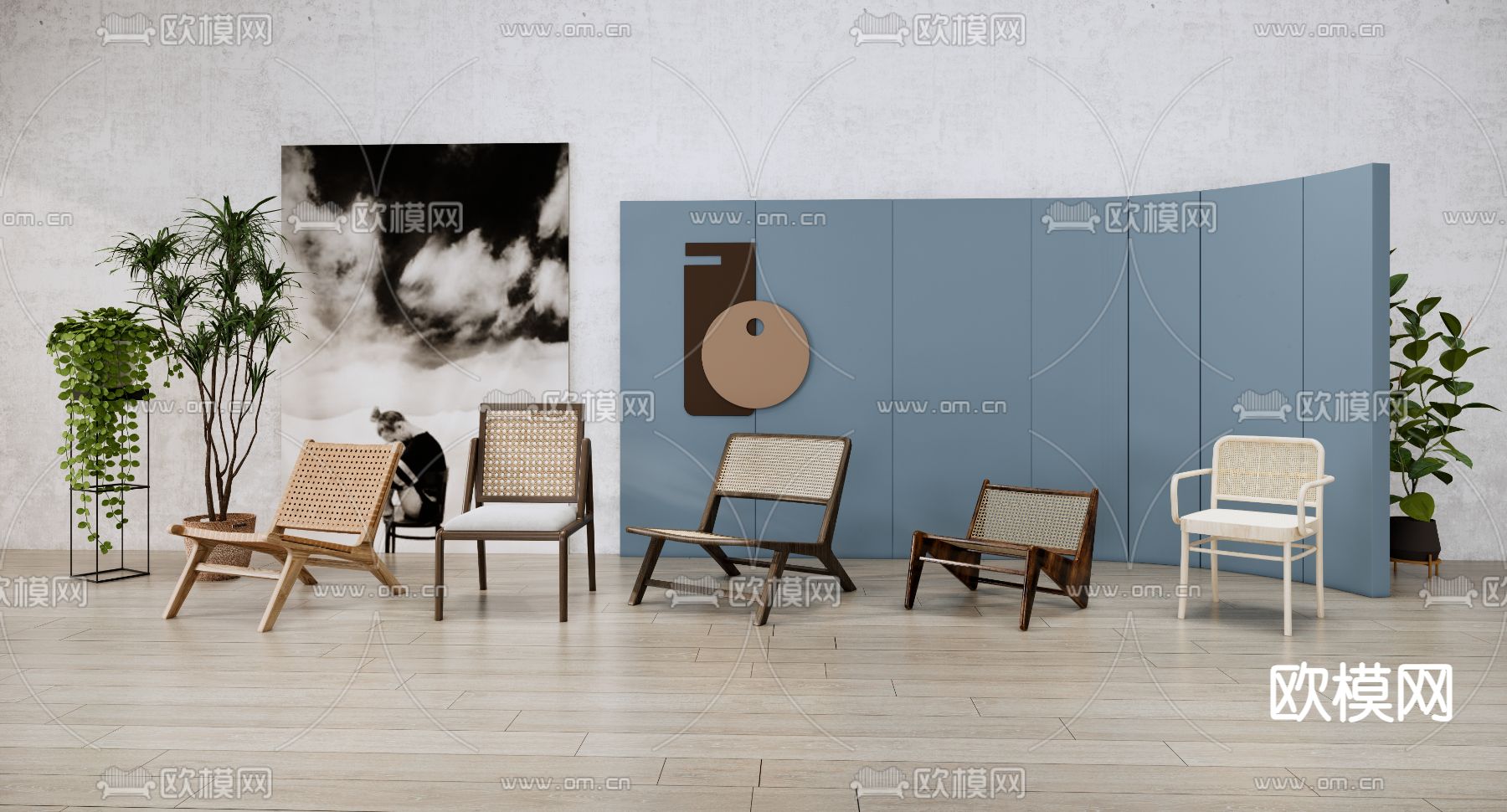 侘寂休闲椅 藤编椅su模型