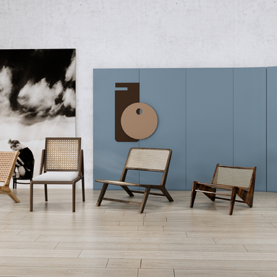 侘寂休闲椅 藤编椅su模型