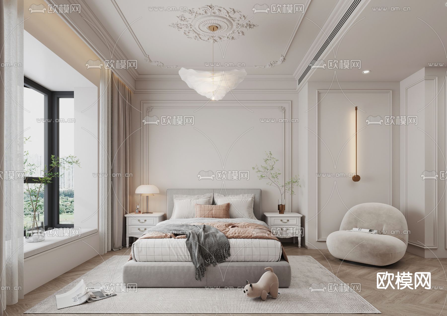 法式卧室 主人房su模型下载（渲染图1）