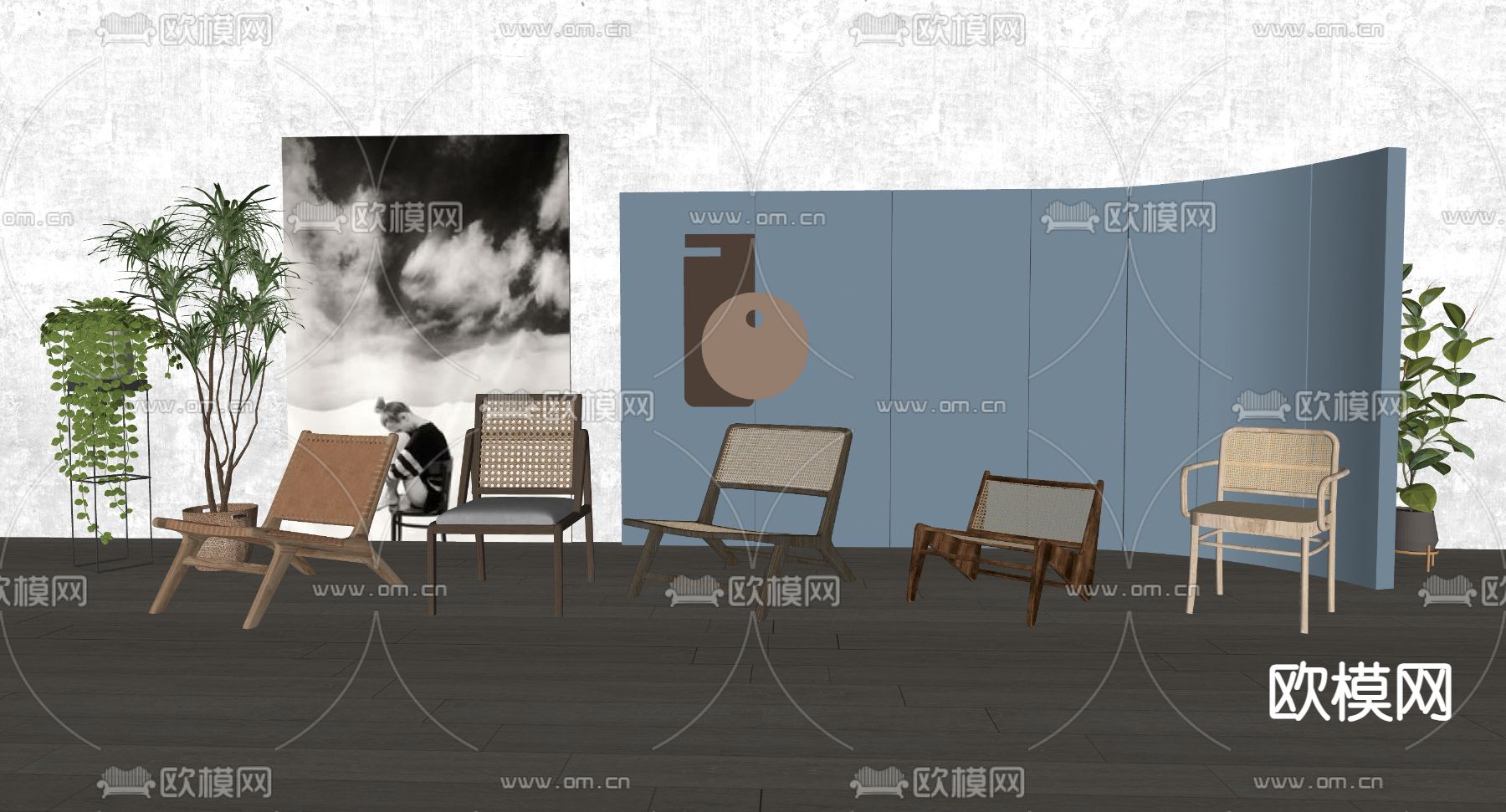 侘寂休闲椅 藤编椅su模型