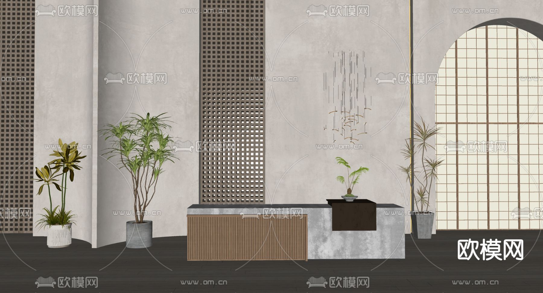 现代酒店前台su模型