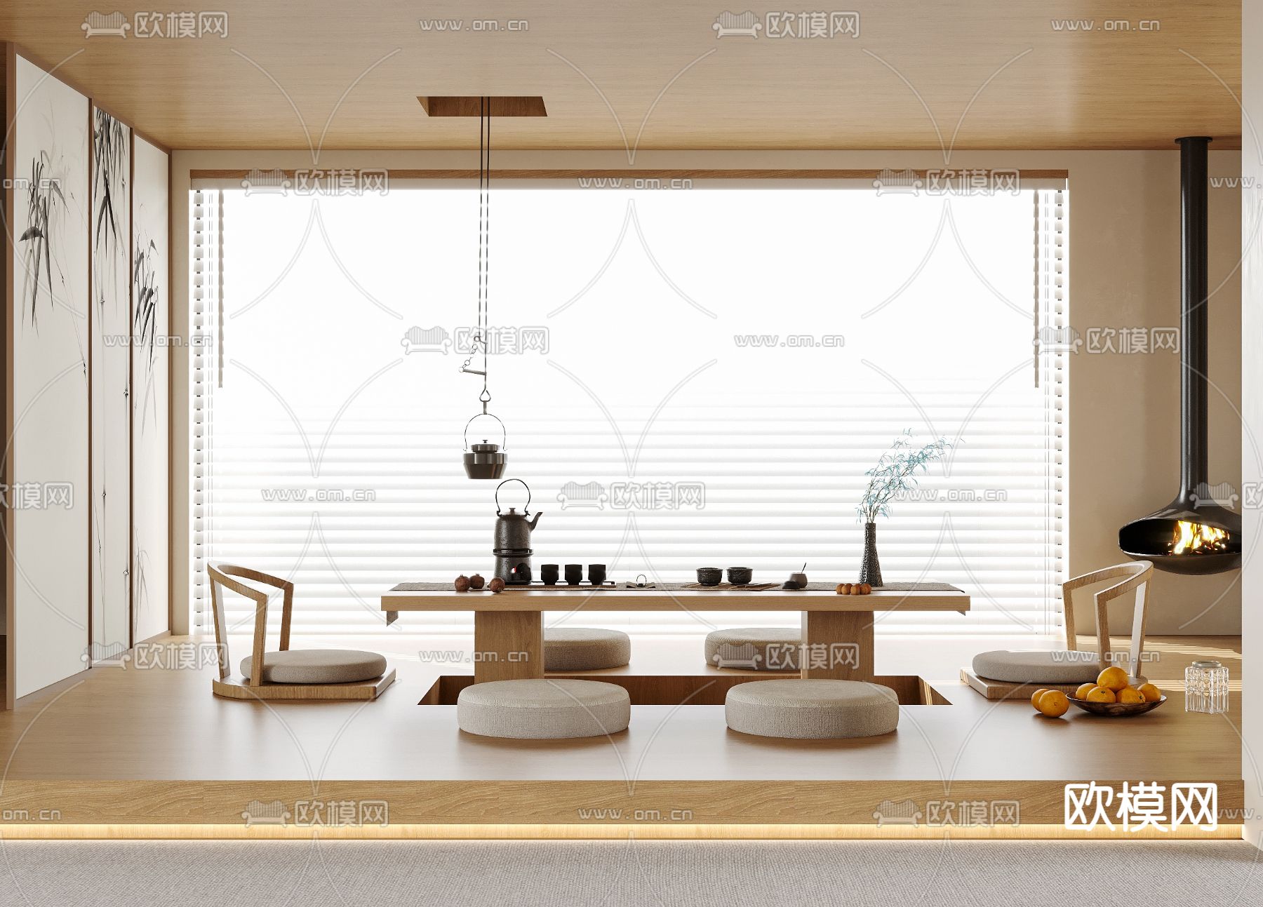 日式榻榻米茶室su模型下载（渲染图1）