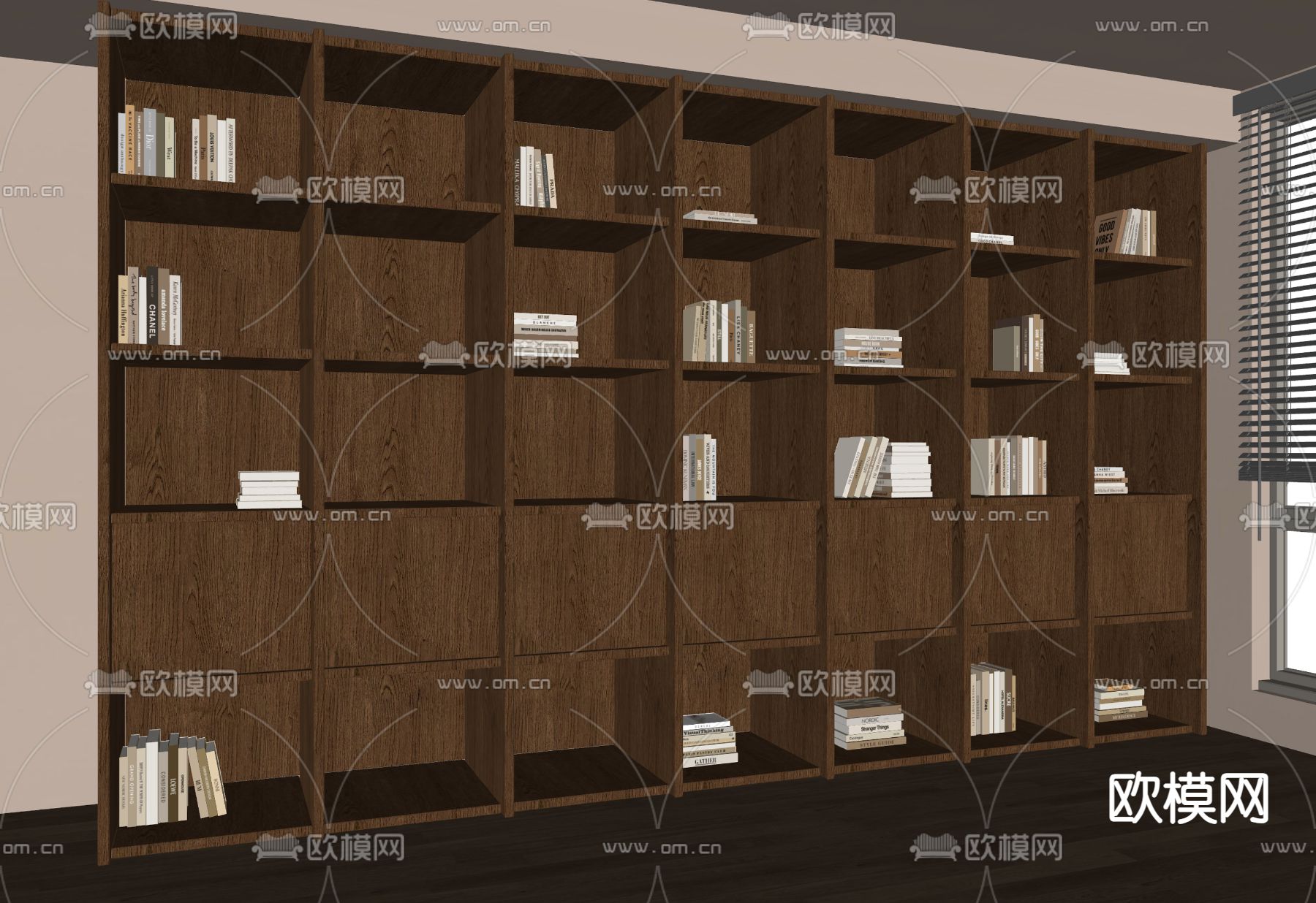 中古风书柜su模型下载（渲染图2）