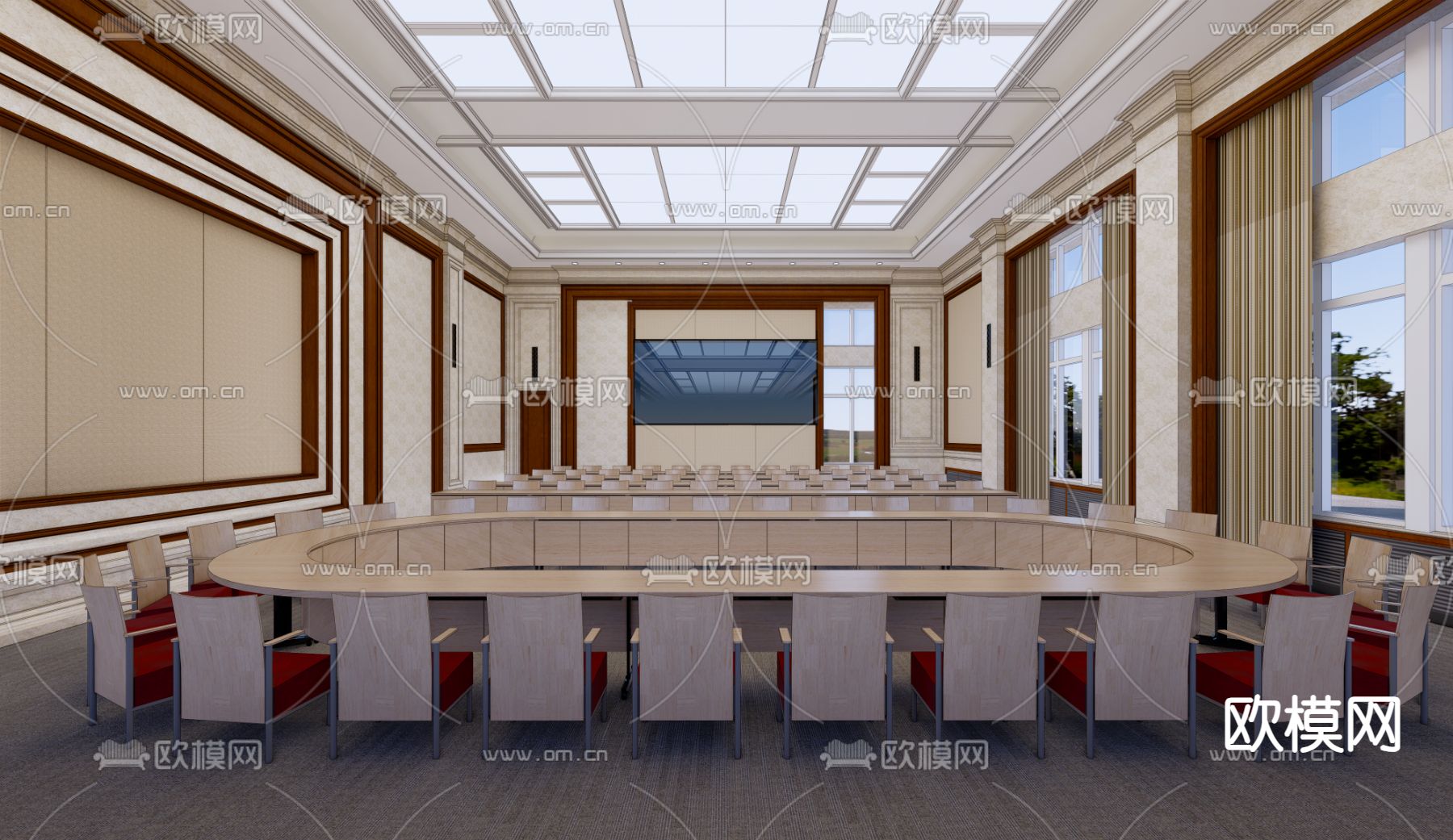 机关会议室su模型下载（渲染图1）