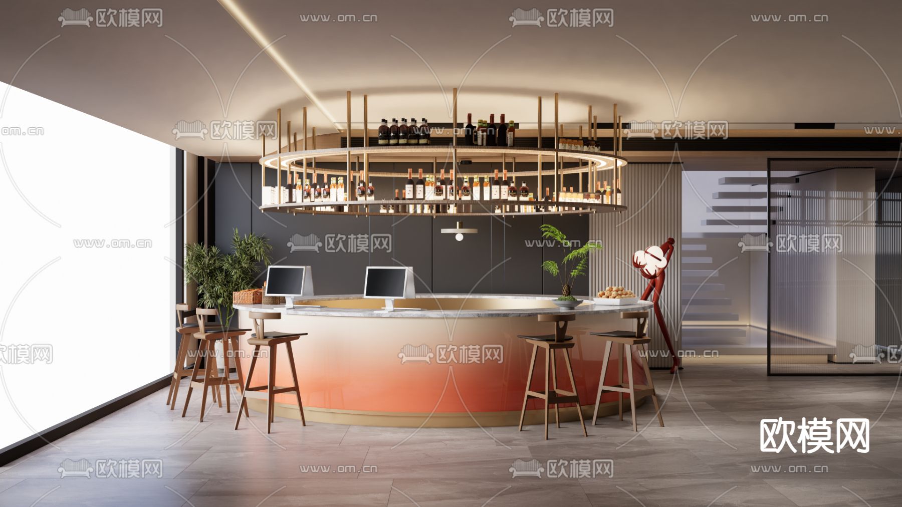 现代茶餐厅 吧台su模型