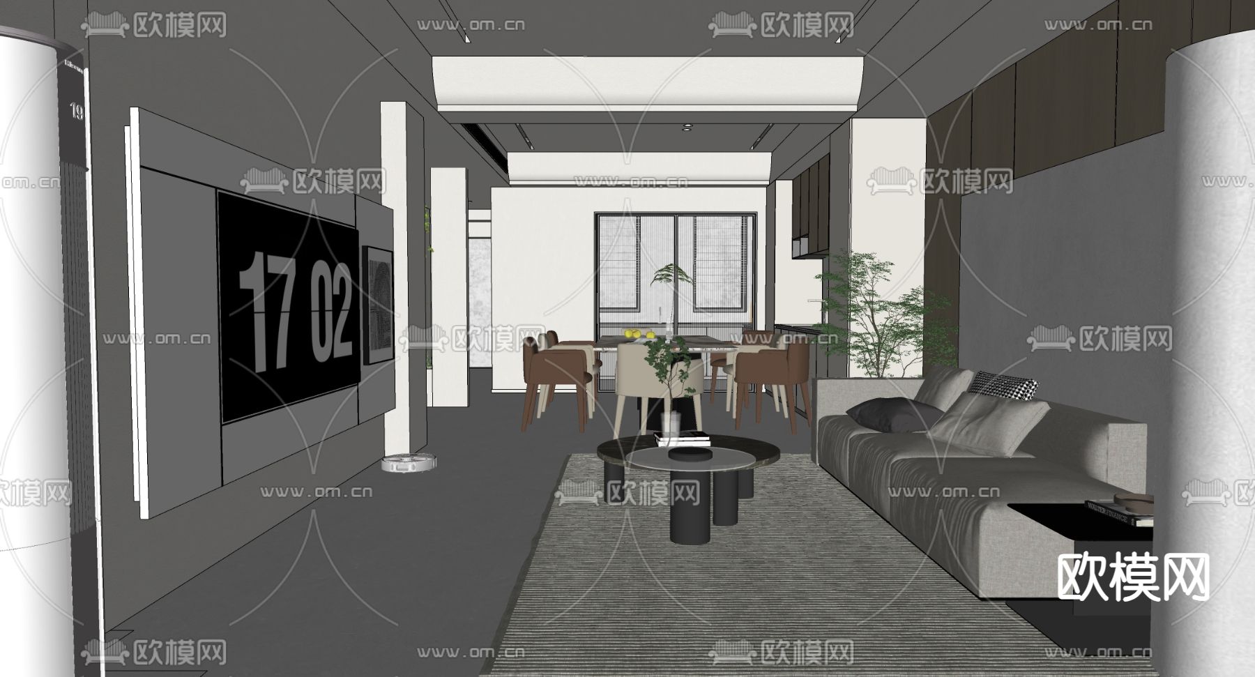 现代客餐厅su模型