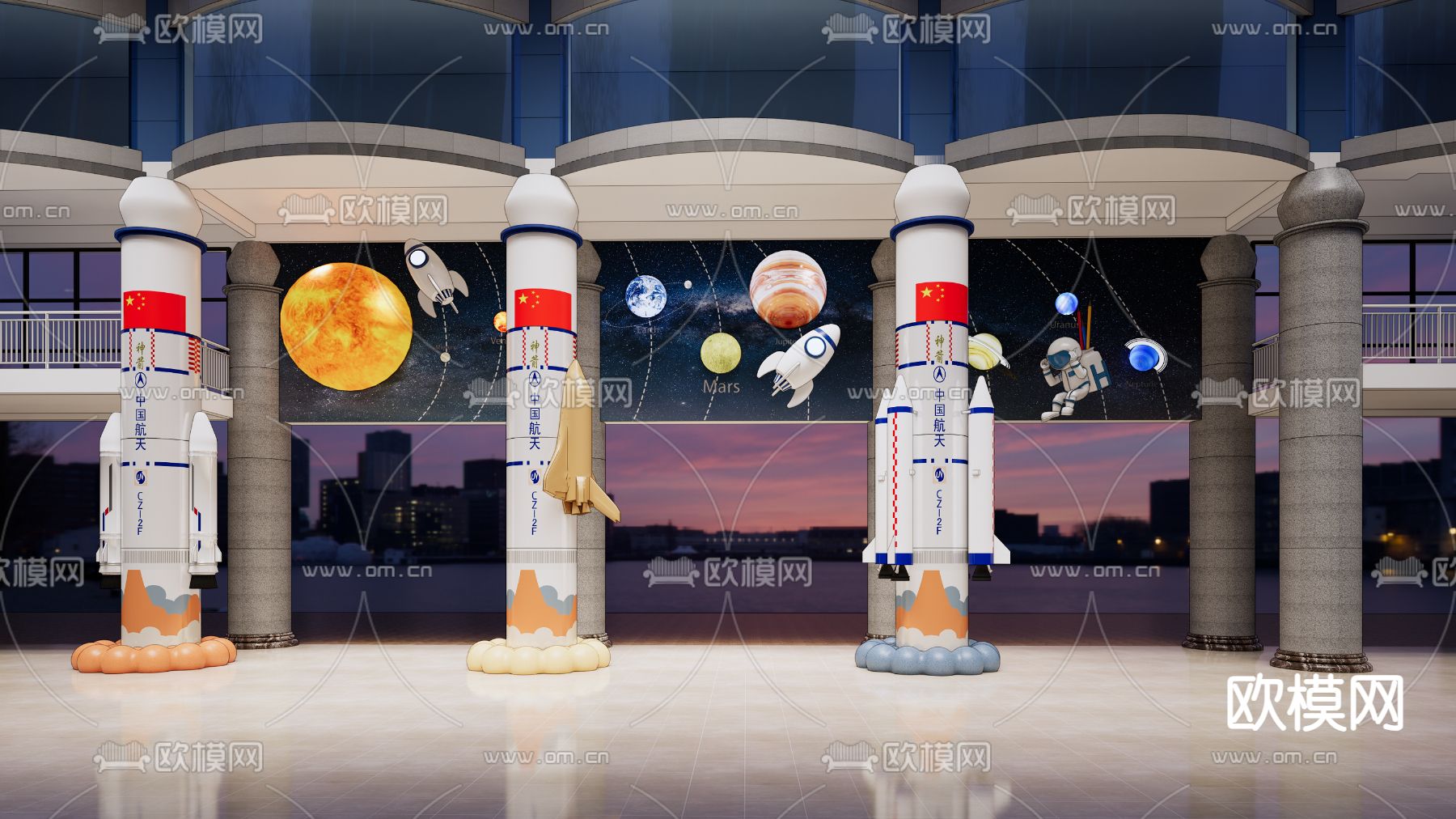 航空科技展厅墙su模型