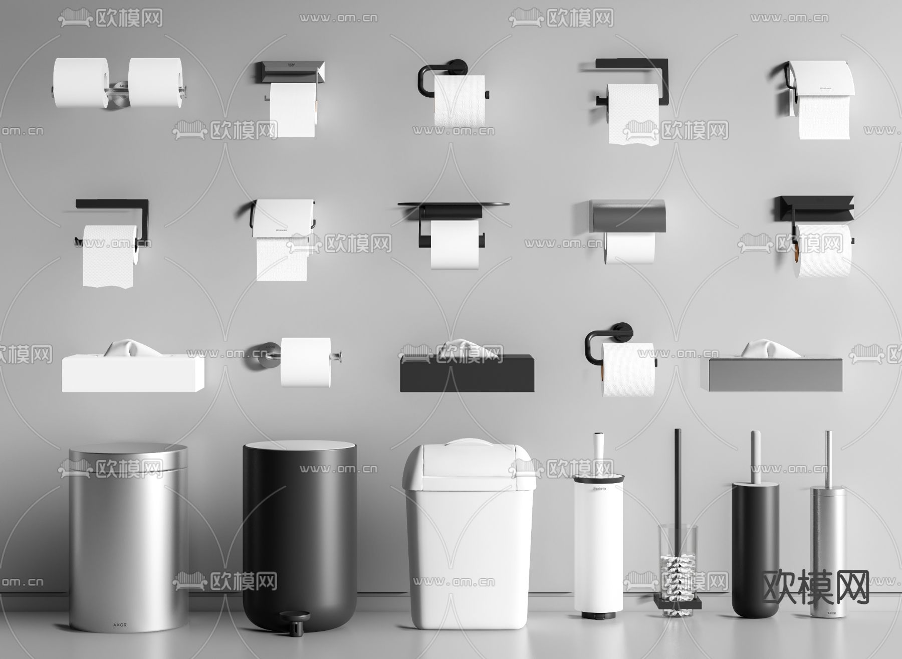 纸巾盒 抽纸盒 垃圾桶 马桶刷3d模型下载