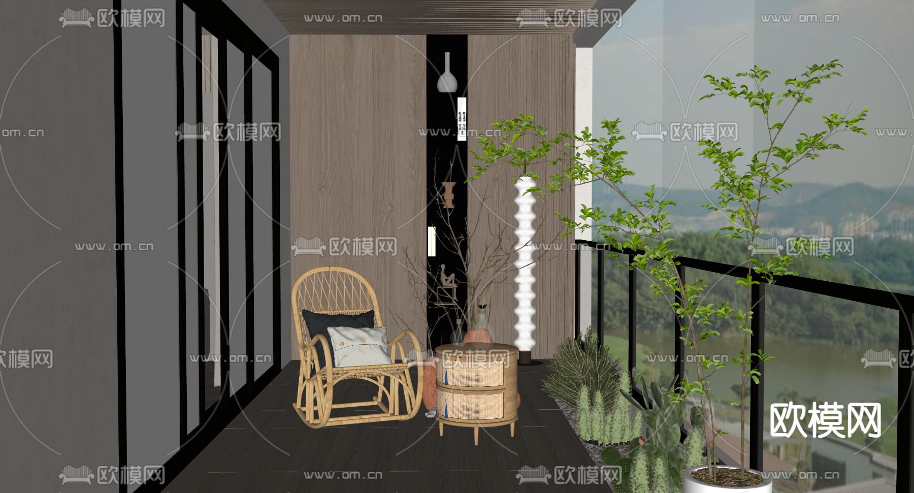 现代家居阳台 休闲阳台su模型