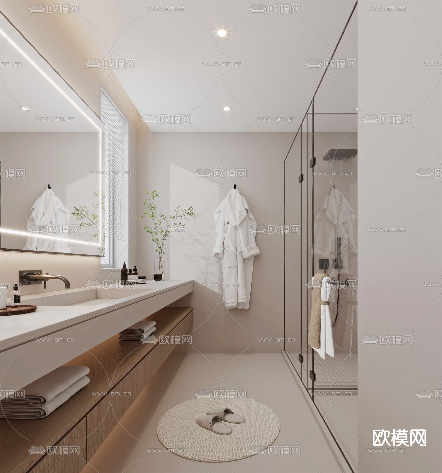 奶油风卫生间 浴室su模型下载（渲染图1）