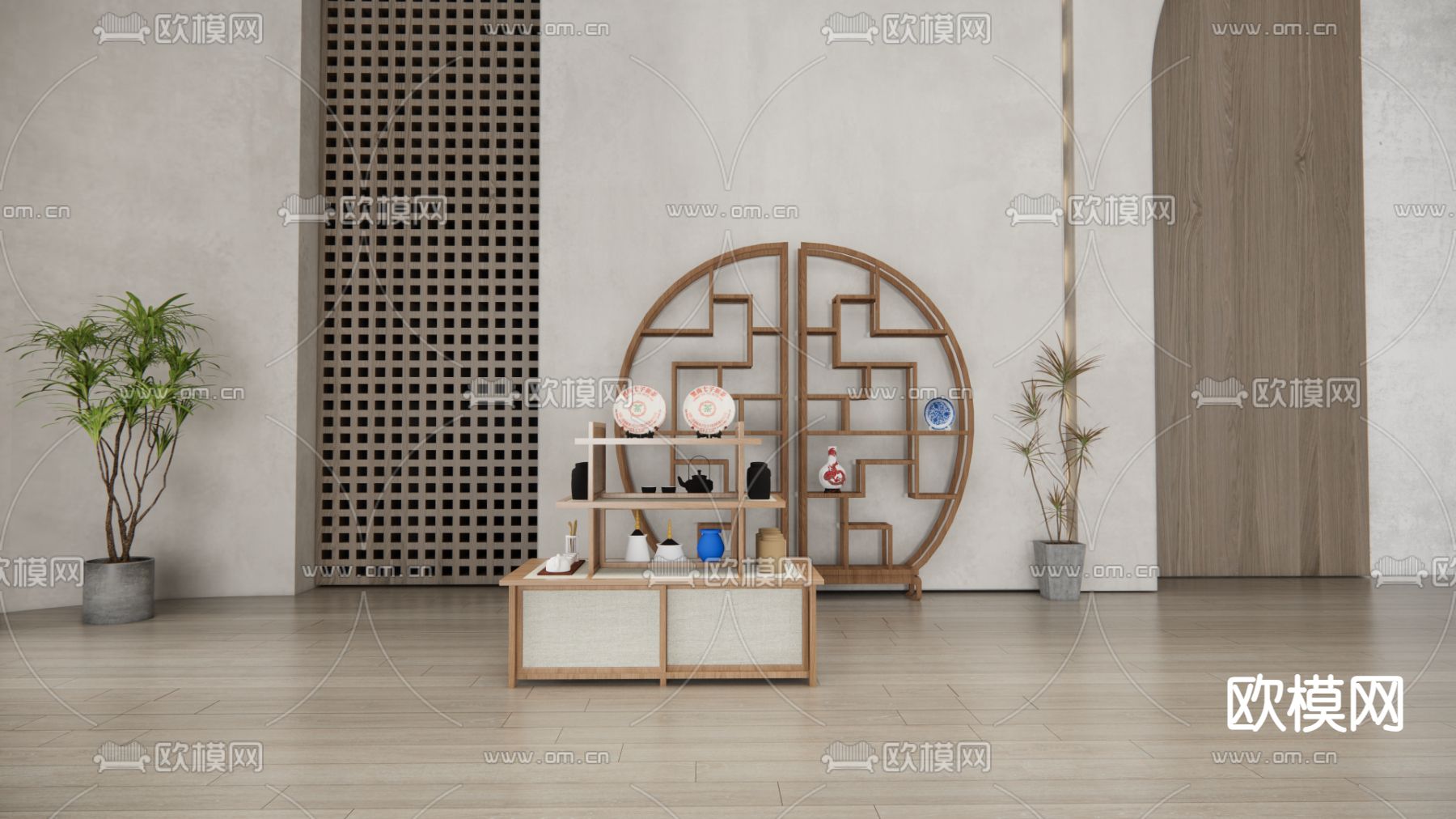 新中式展台 博古架su模型