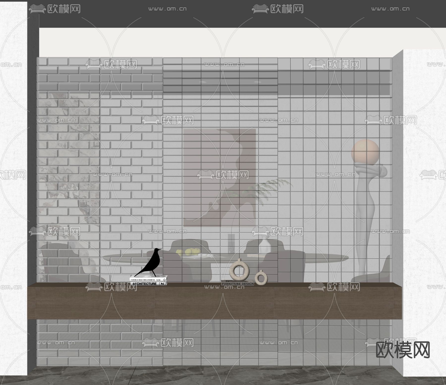 玻璃砖隔断su模型下载（渲染图2）
