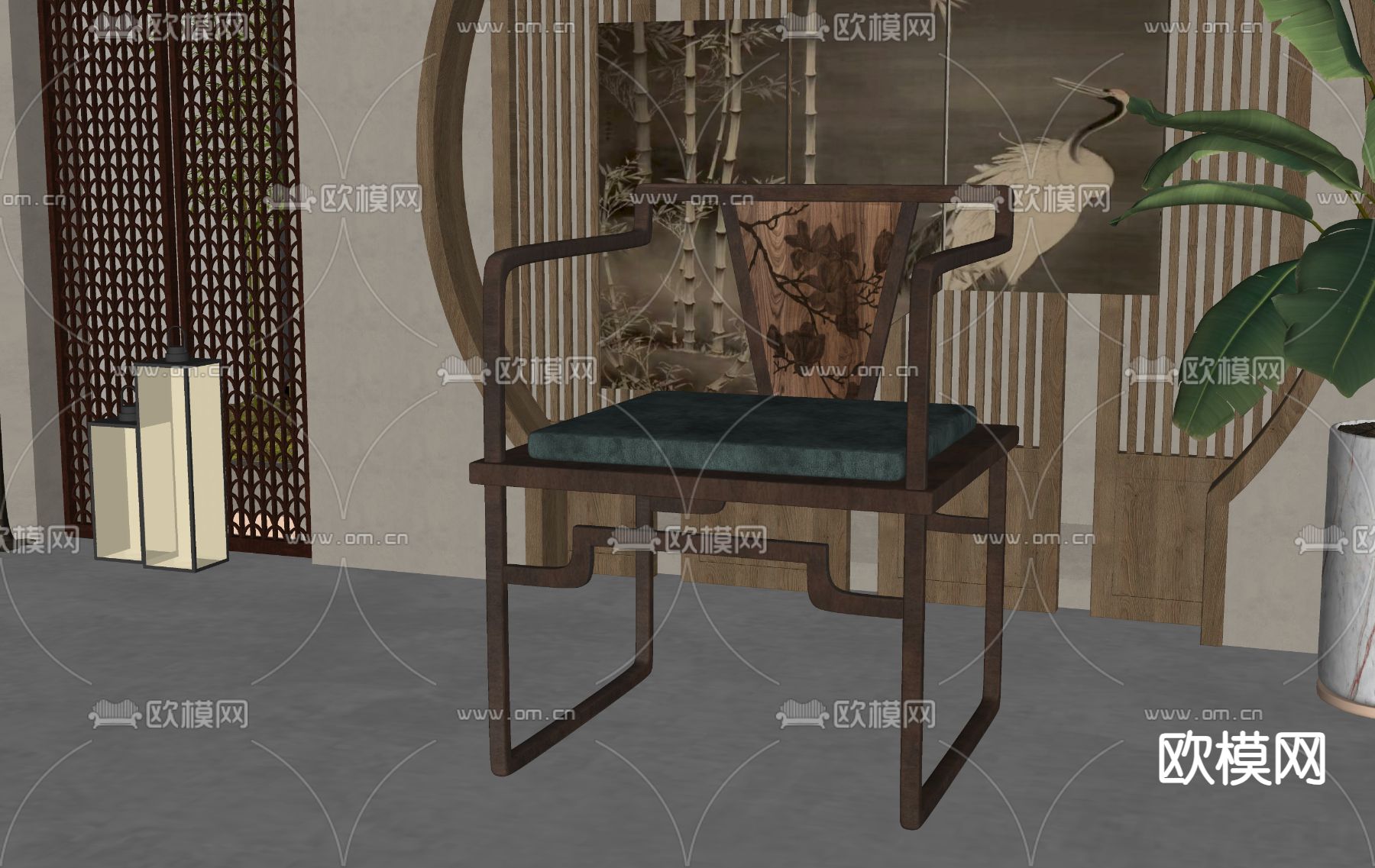 新中式休闲椅su模型下载（渲染图2）