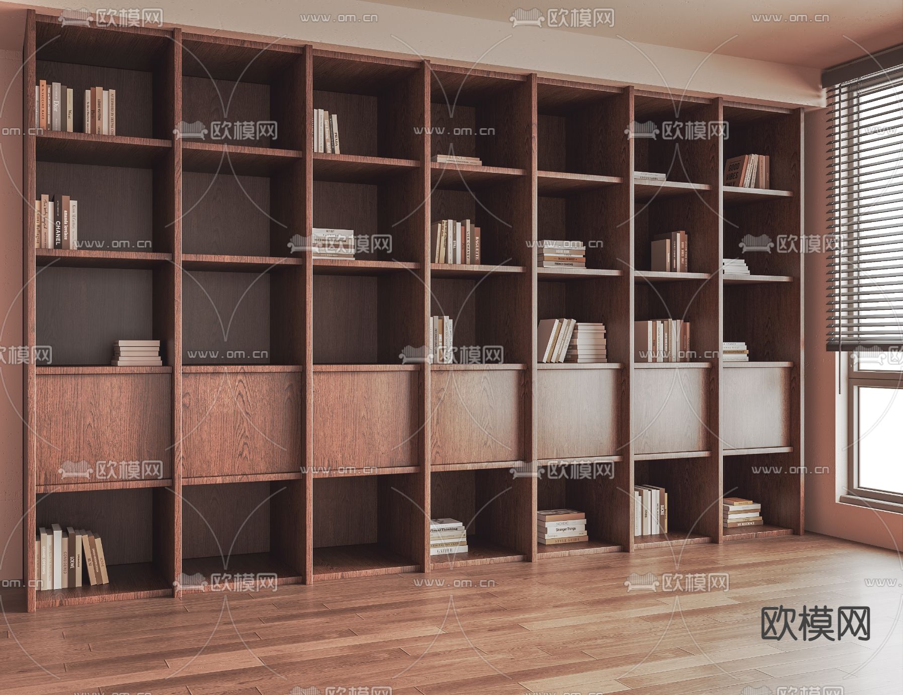 中古风书柜su模型下载（渲染图1）