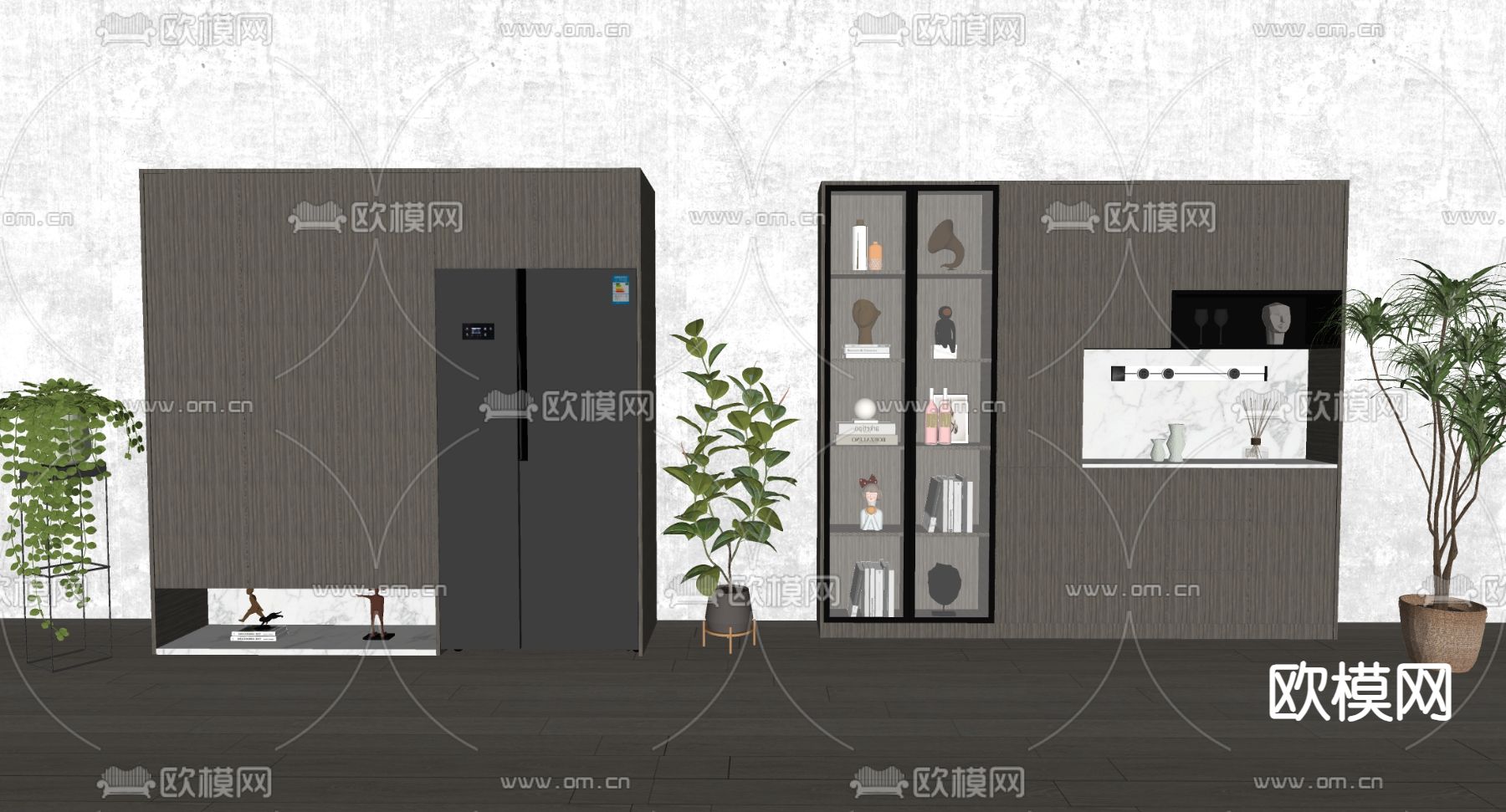 现代冰箱柜su模型