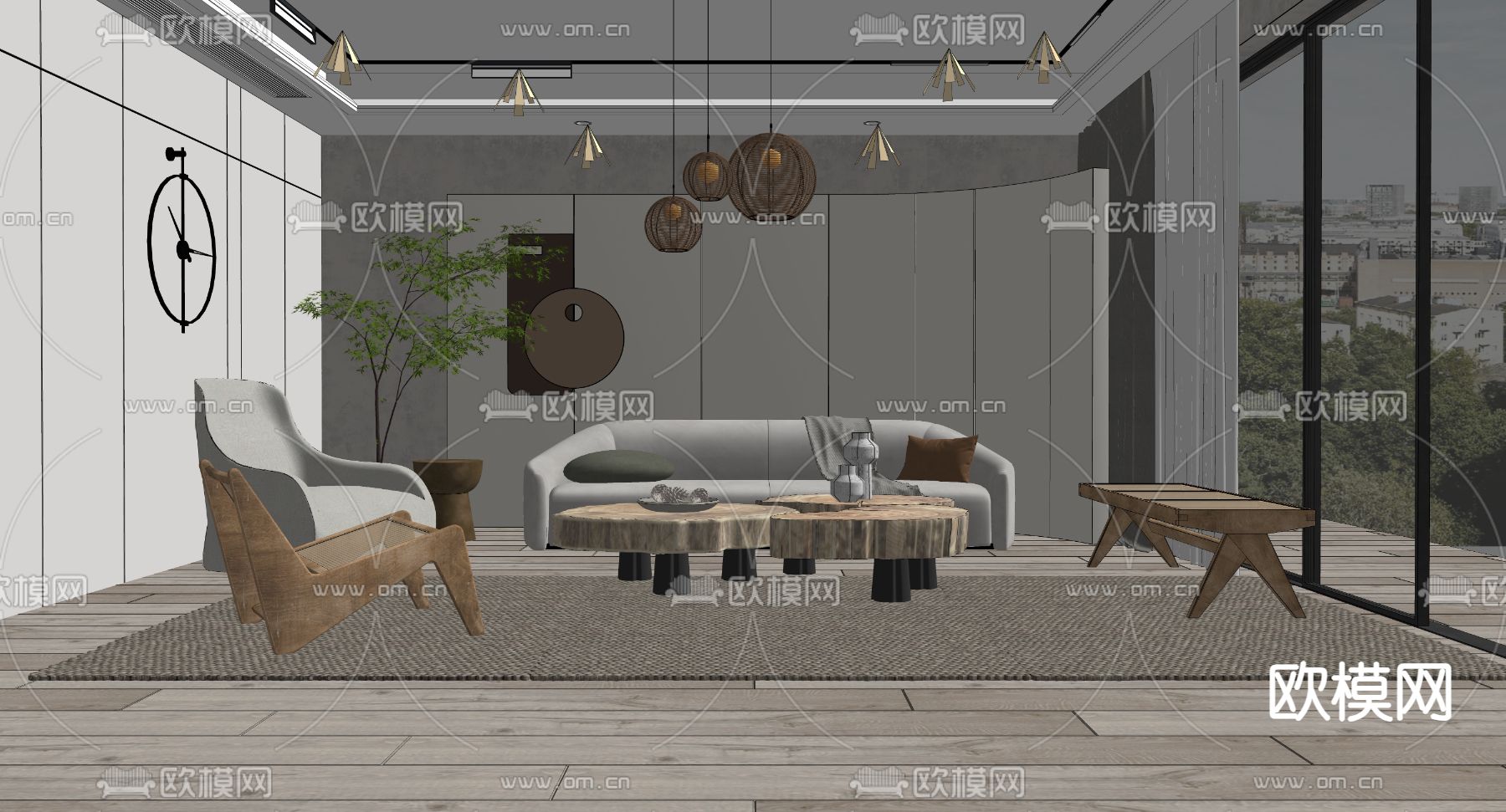 侘寂风客厅su模型