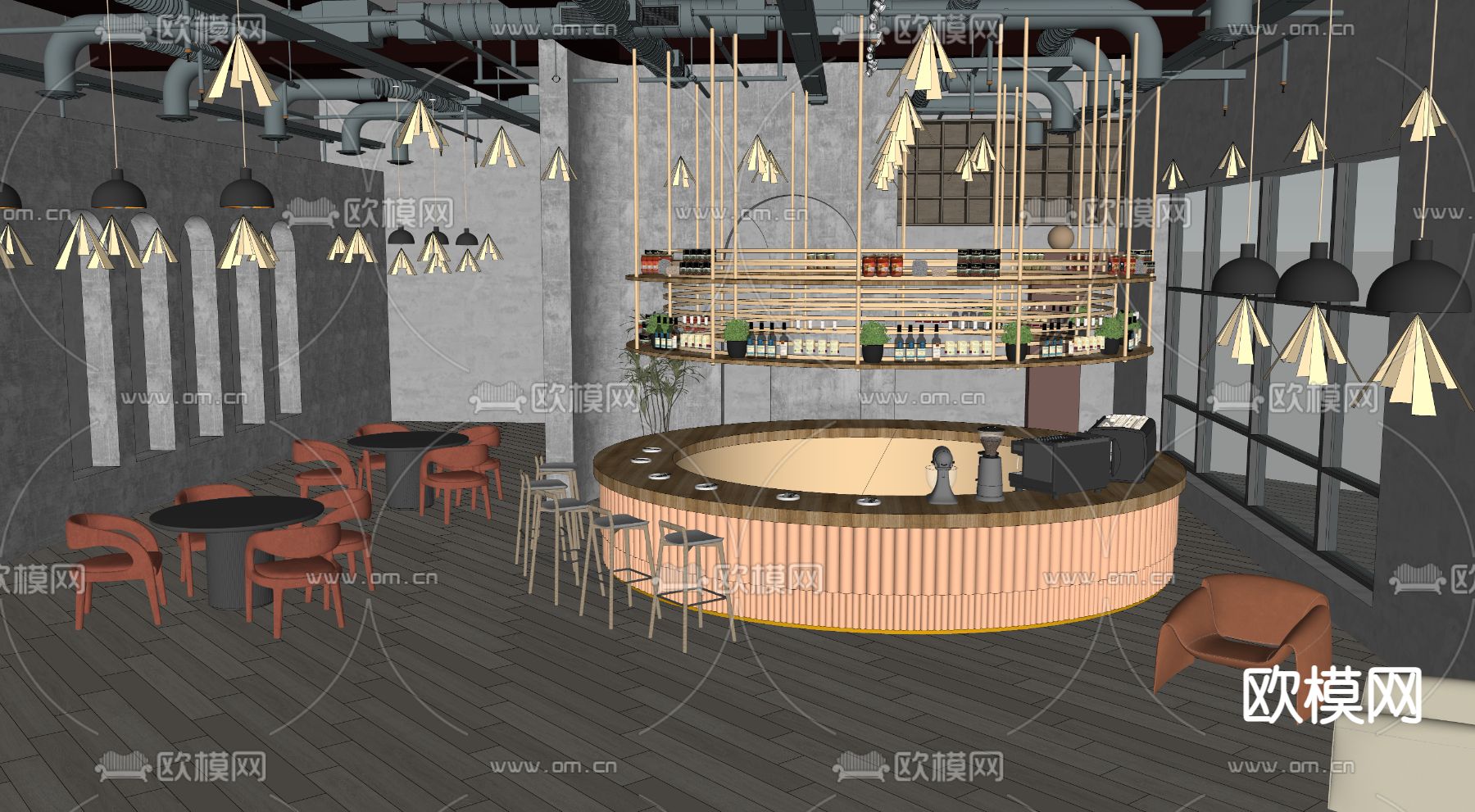 现代酒吧 吧台su模型