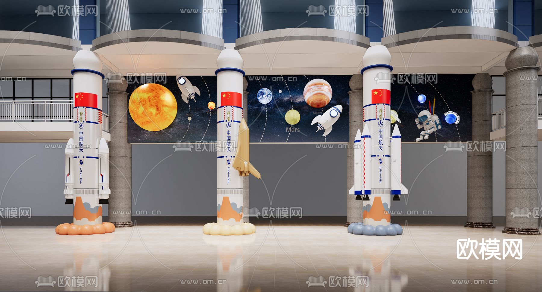 航空科技展厅墙su模型