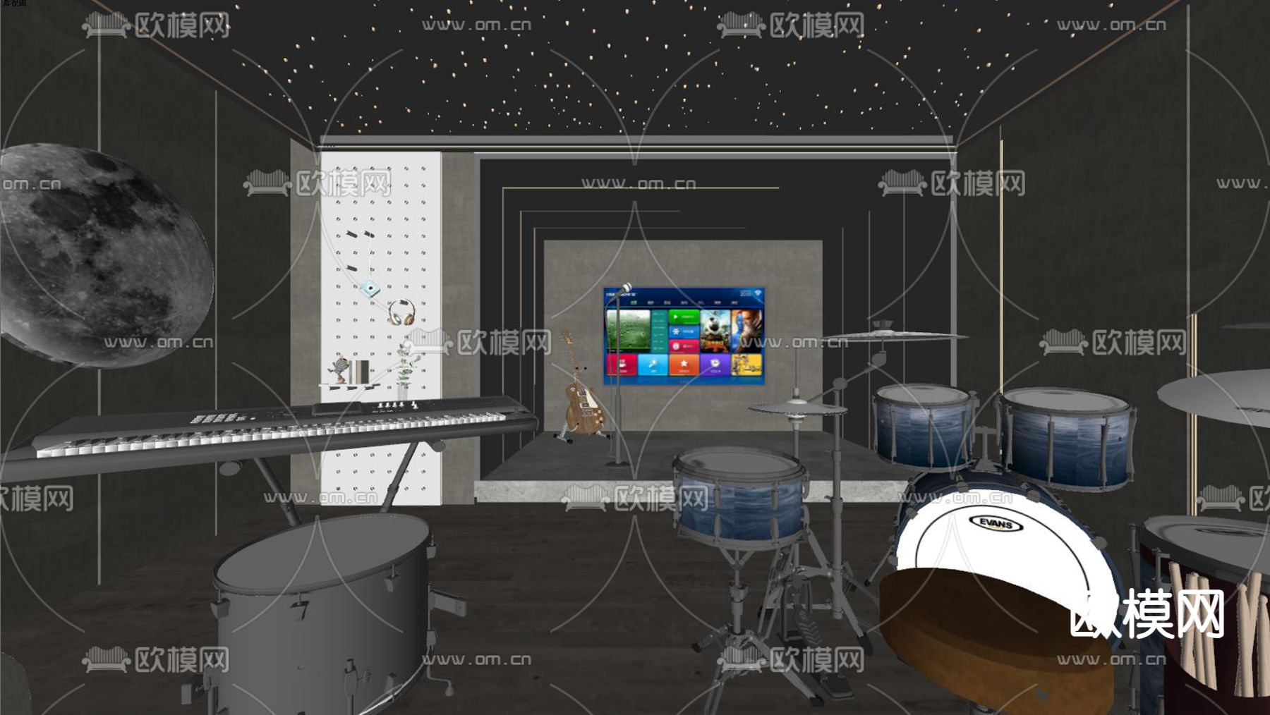 休闲音乐室su模型下载（渲染图2）