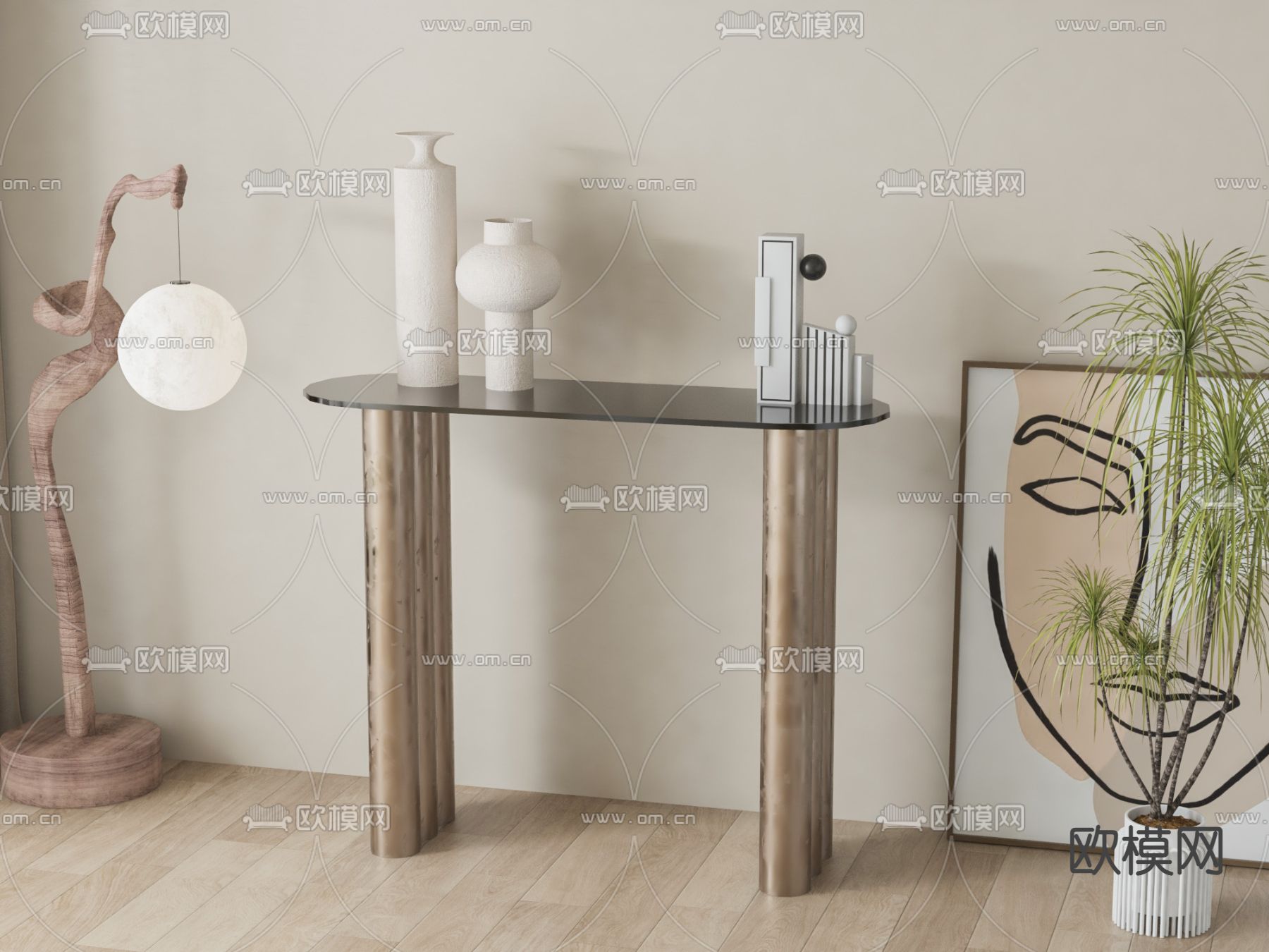 轻奢端景台 条案3d模型下载