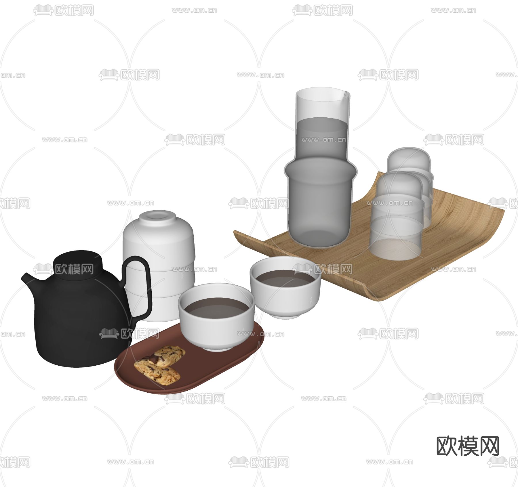 茶具 茶杯 茶壶 茶盘su模型下载（渲染图2）