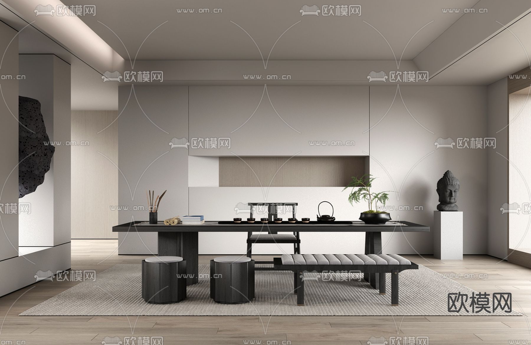 新中式茶室su模型下载（渲染图1）